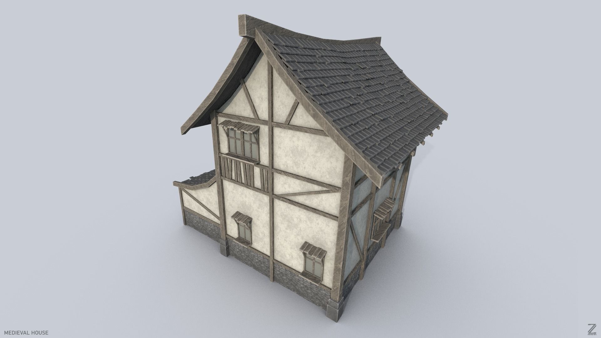 Medieval house Low-poly 3D model_4