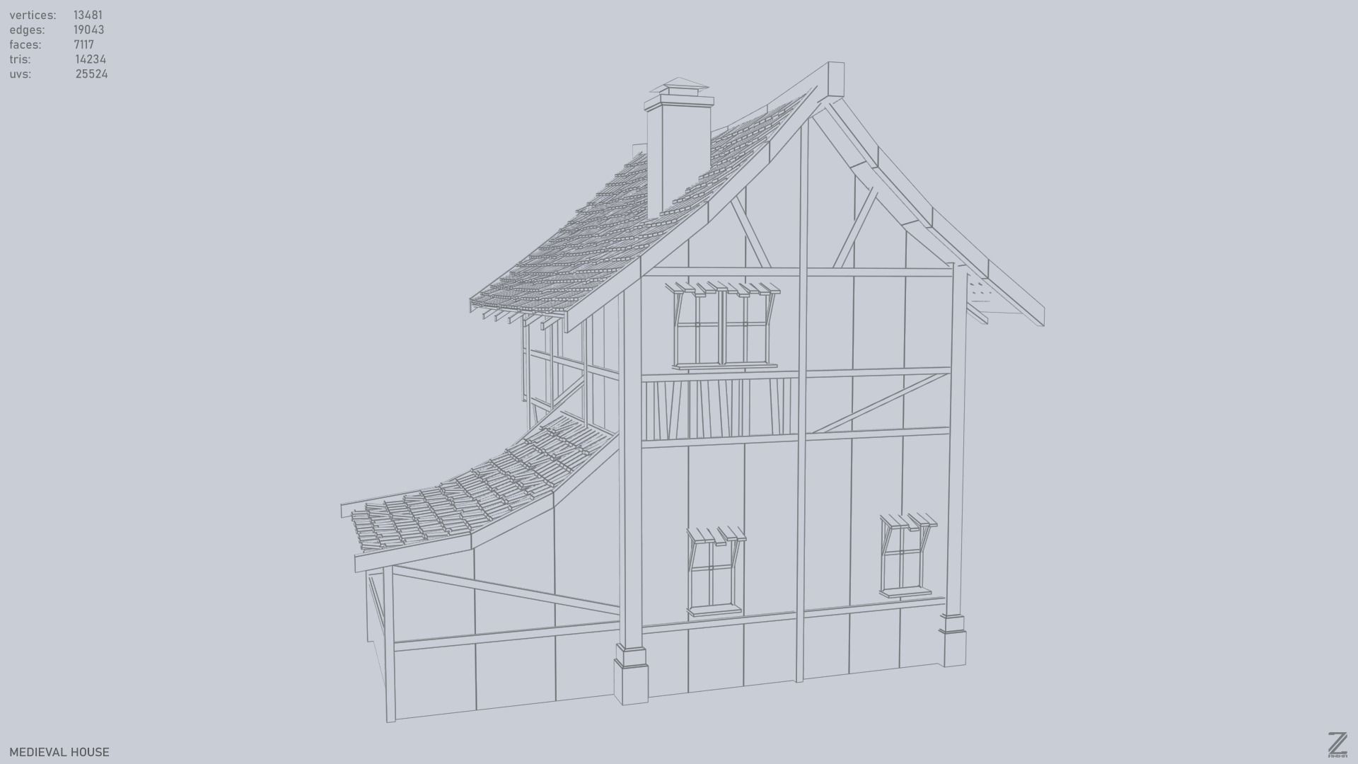 Medieval house Low-poly 3D model_9