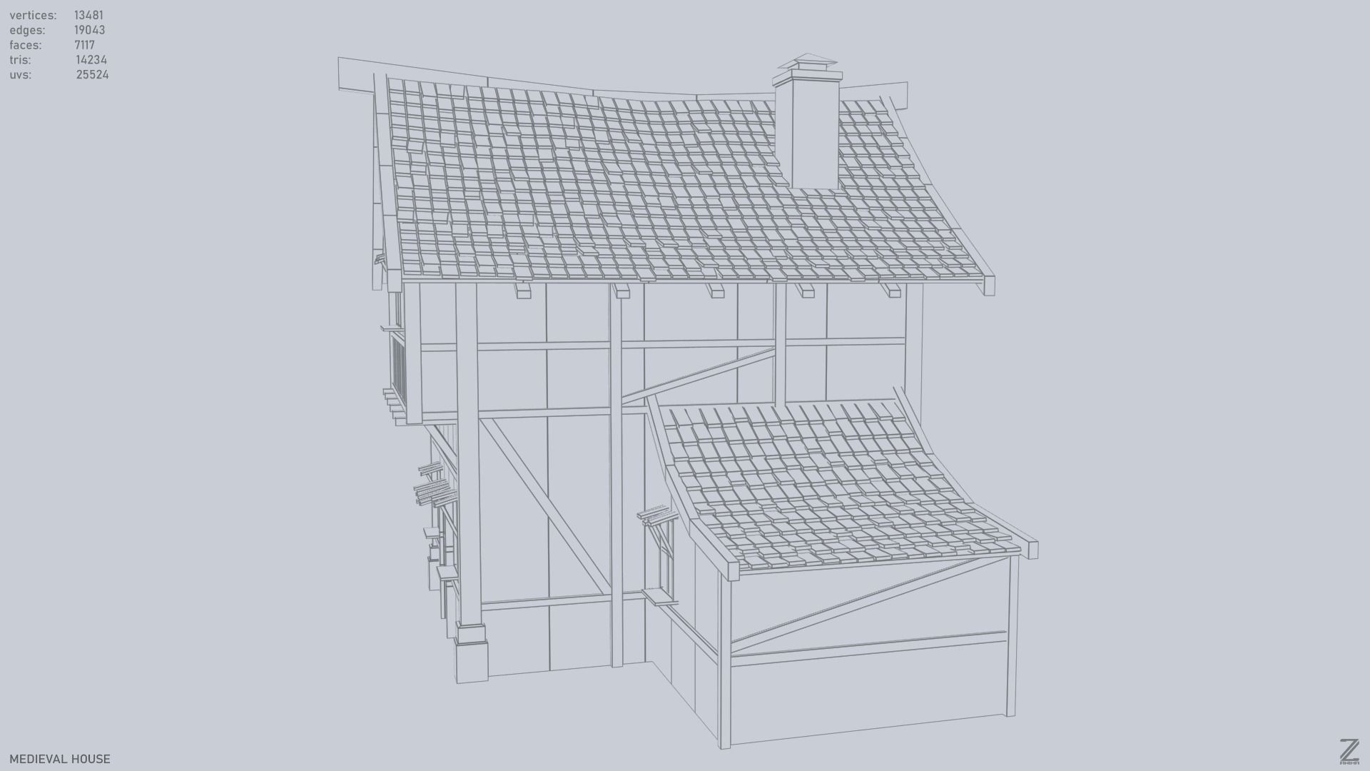 Medieval house Low-poly 3D model_14