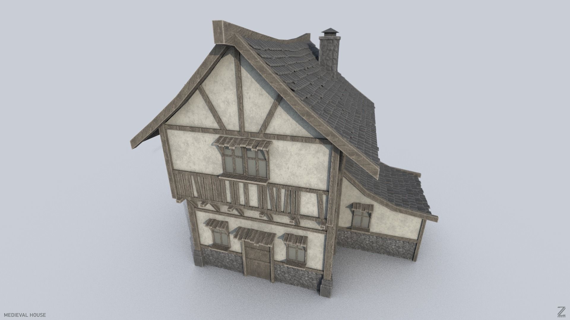 Medieval house Low-poly 3D model_7