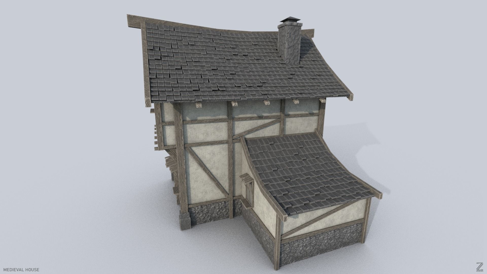 Medieval house Low-poly 3D model_1