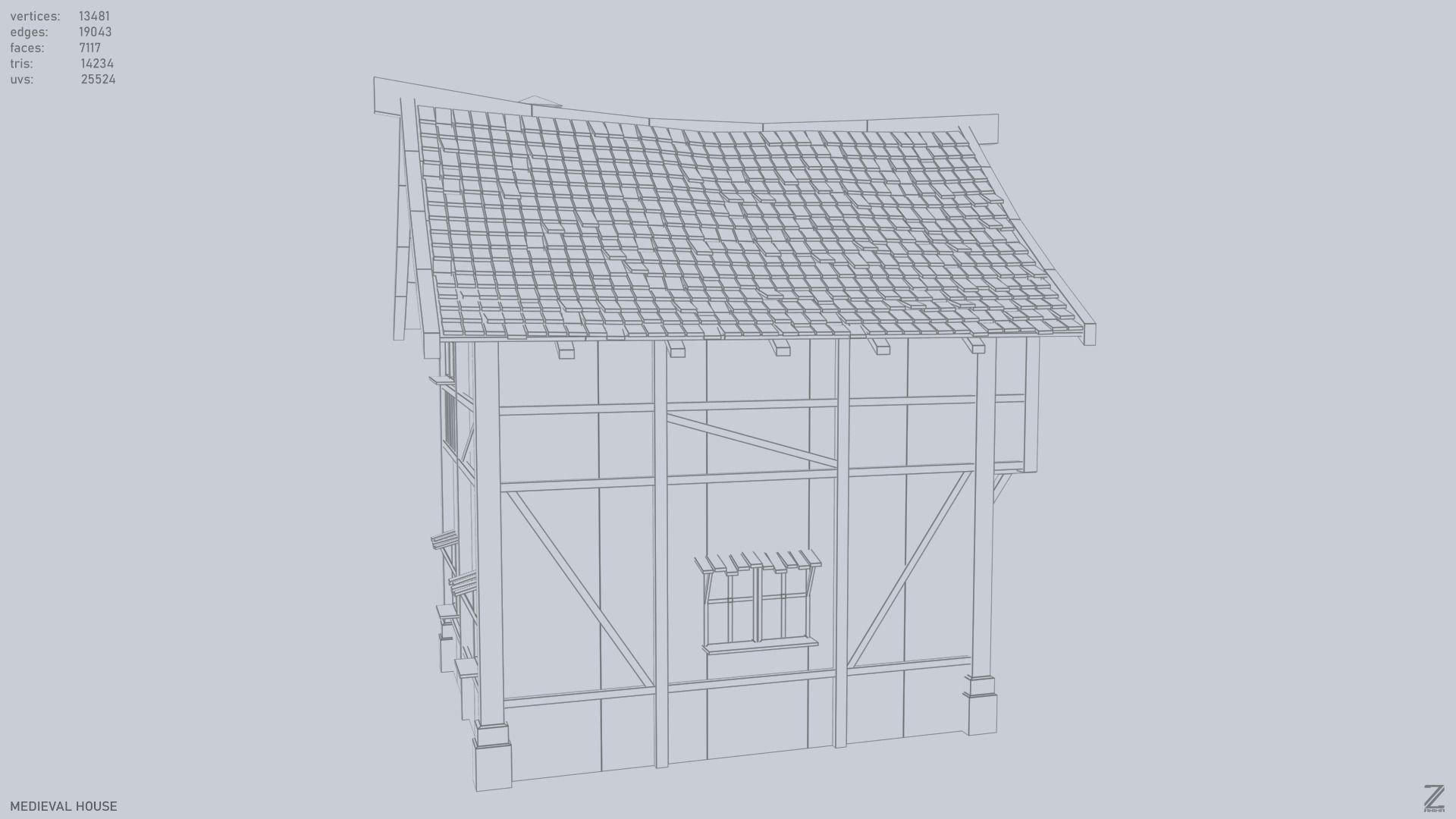 Medieval house Low-poly 3D model_11