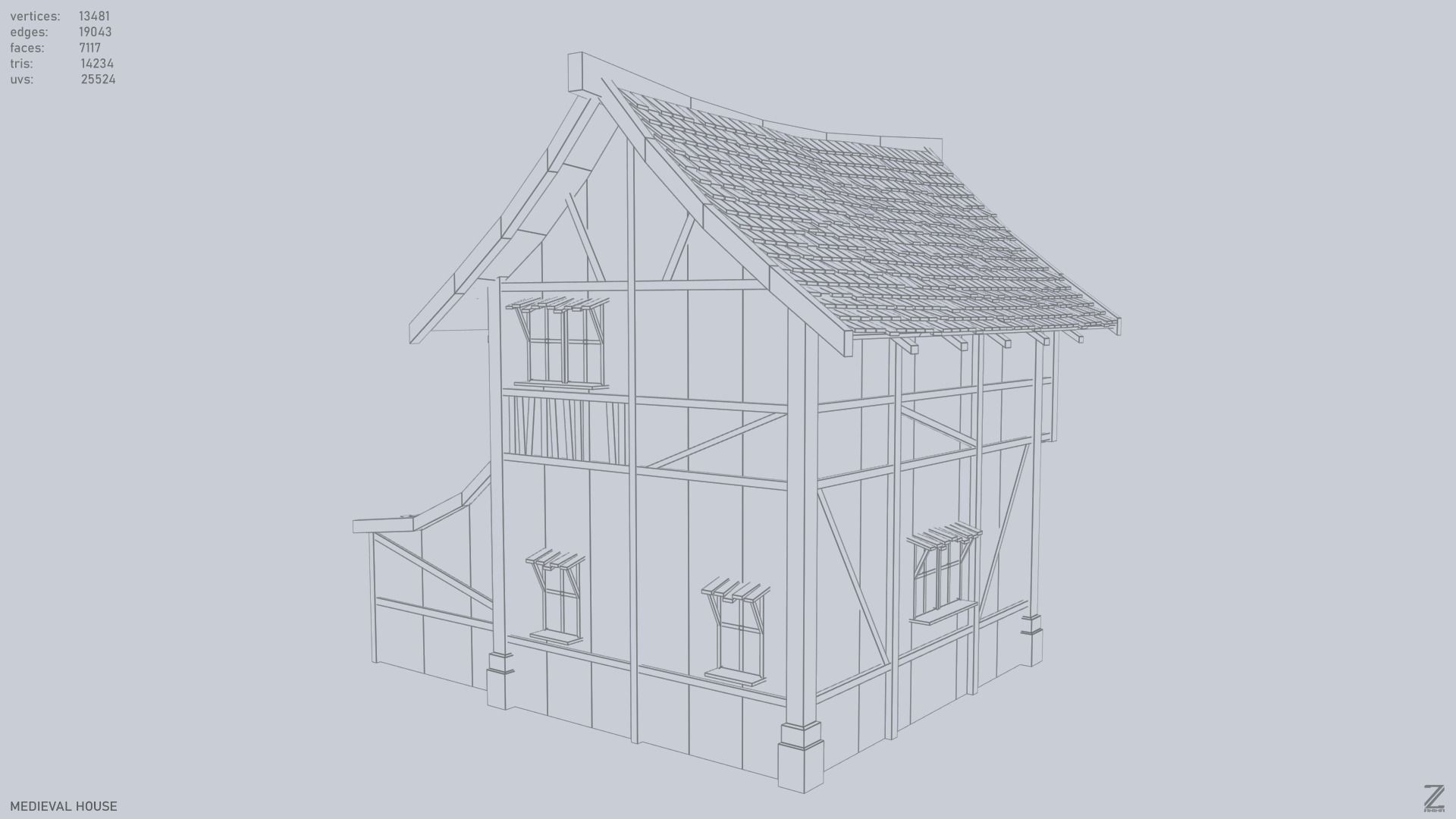 Medieval house Low-poly 3D model_10