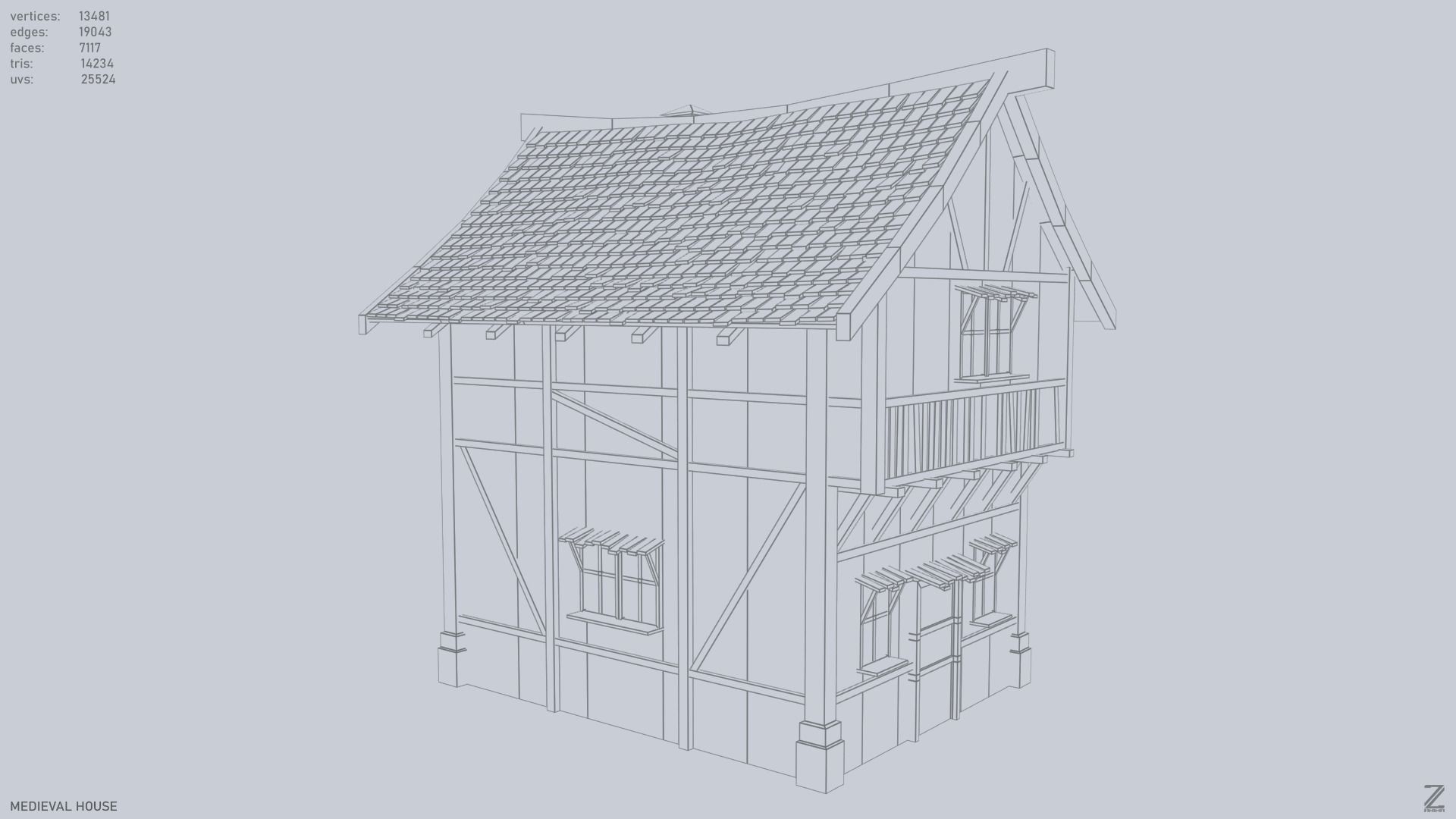 Medieval house Low-poly 3D model_12