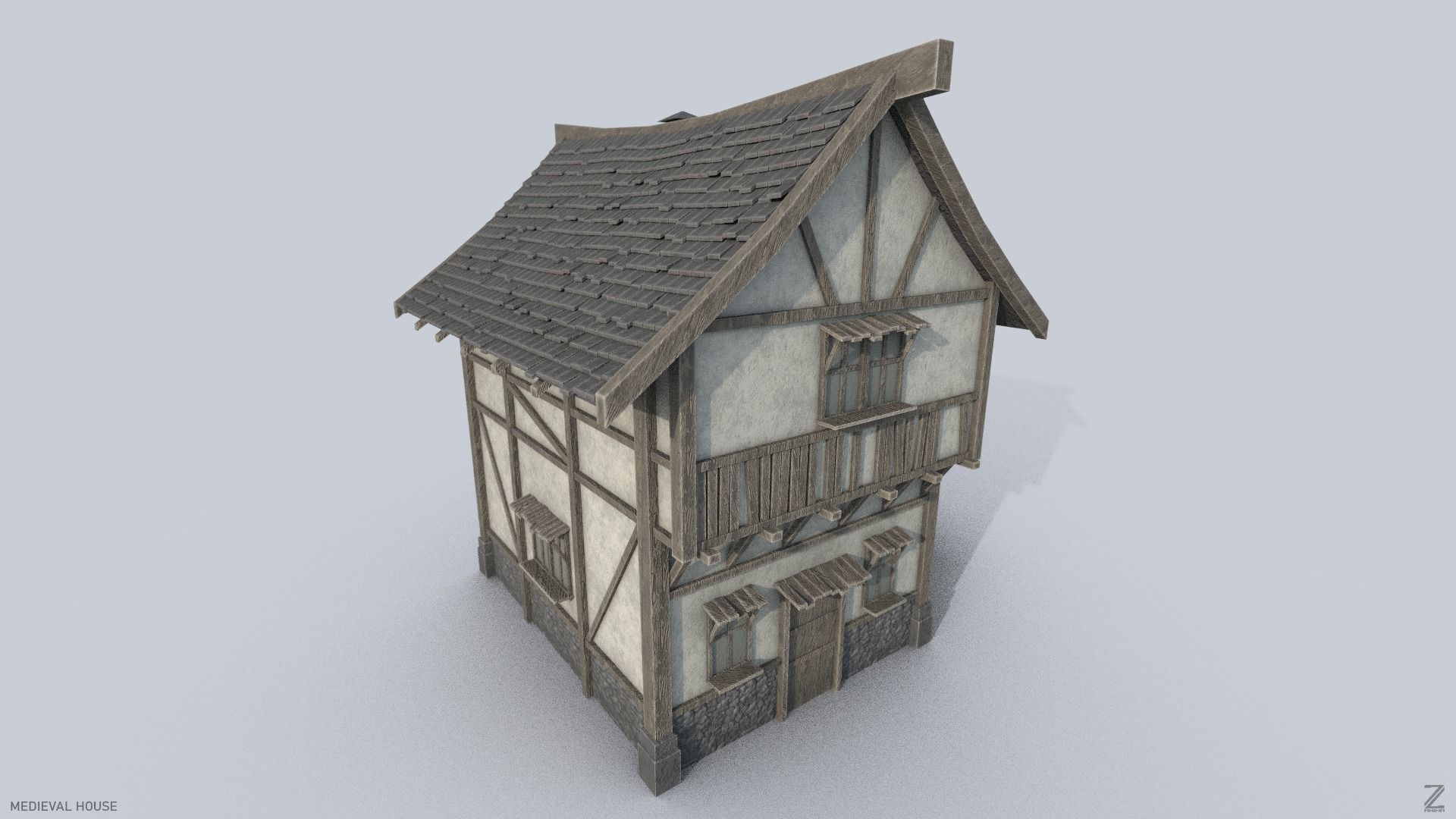 Medieval house Low-poly 3D model_6