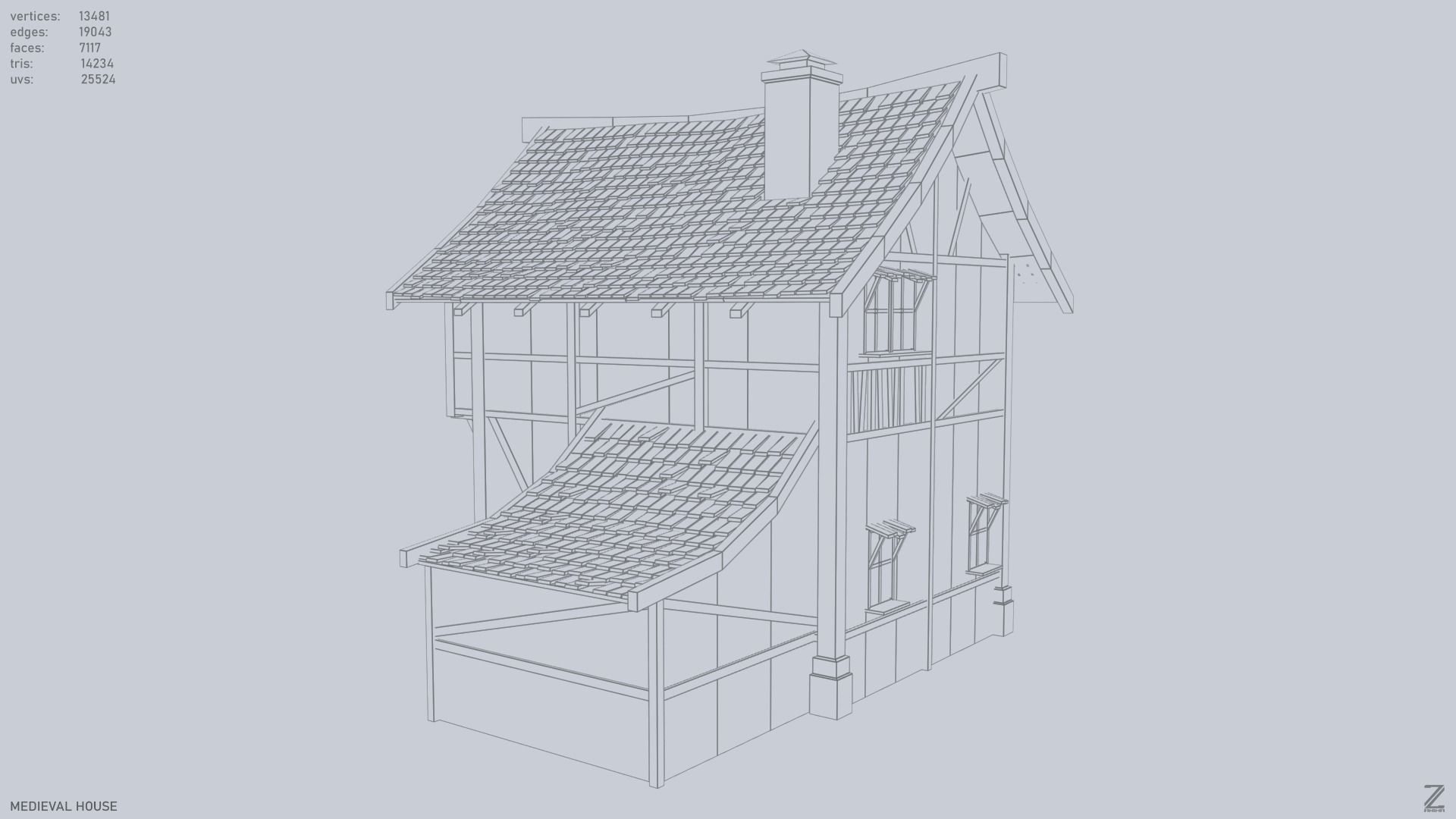 Medieval house Low-poly 3D model_8