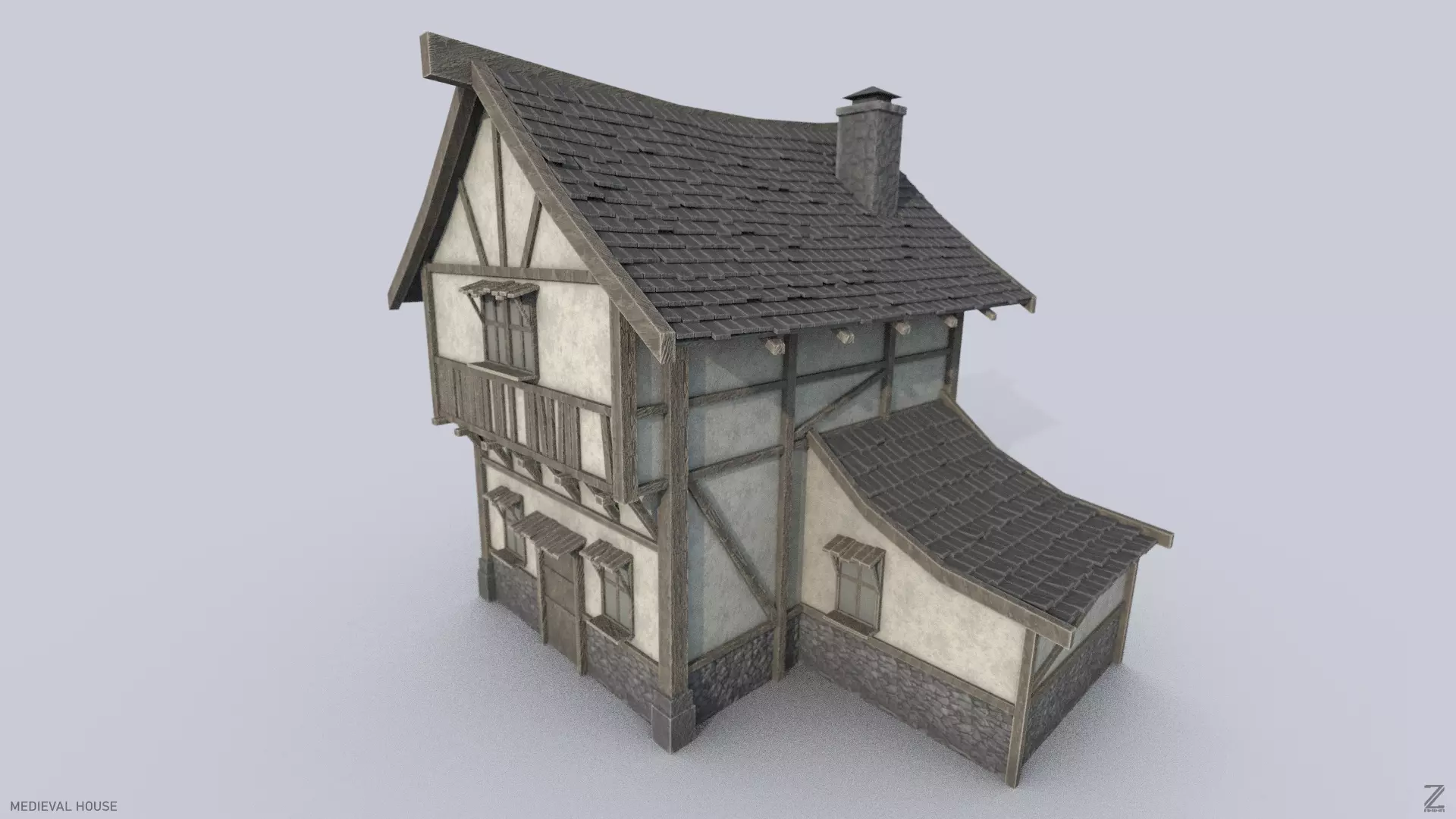 Medieval house Low-poly 3D model_0