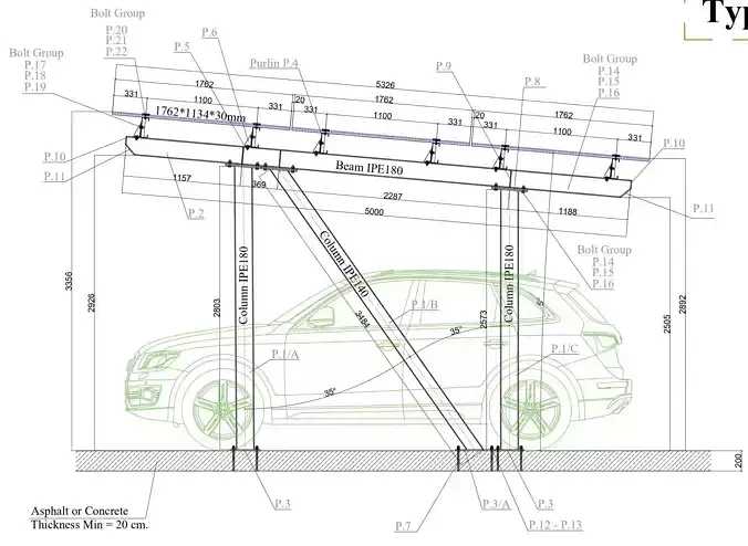 6 kWp Solar Carport Project Type 7 3D model