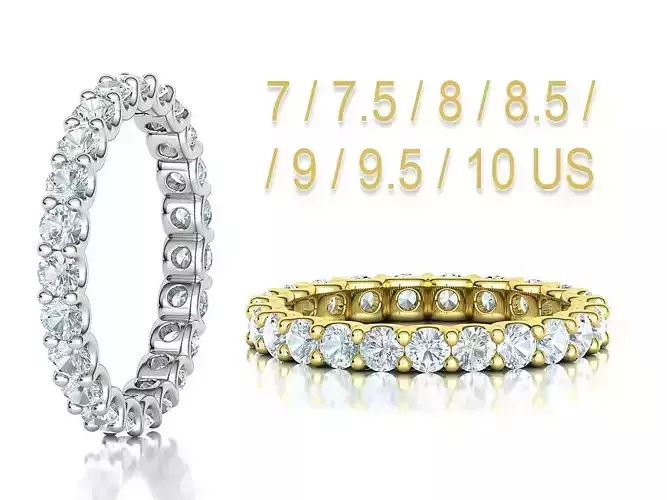 3mm Diamond Eternity Ring U shaped Prongs 7-10 US sizes  3D print model