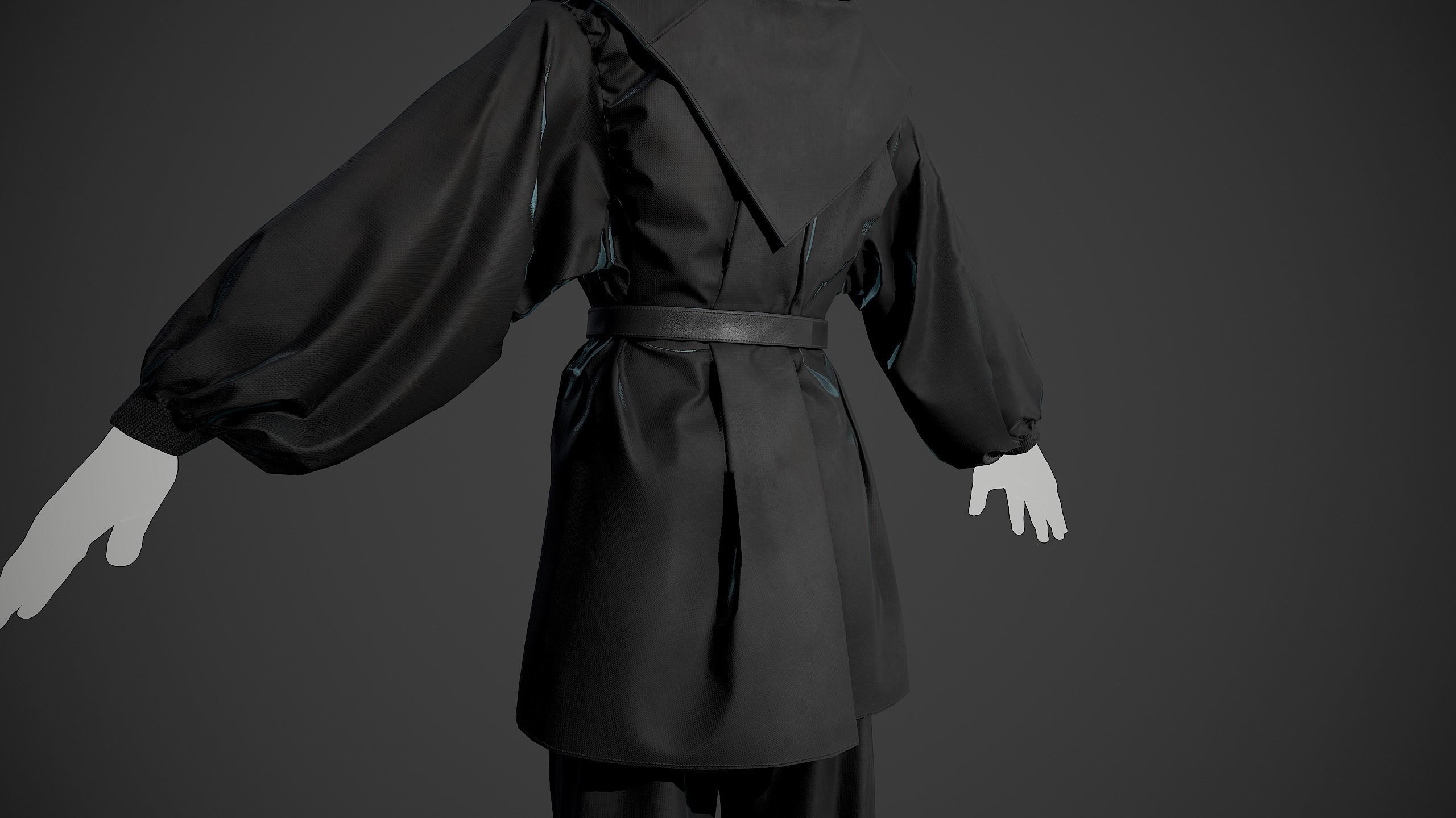 All Black Medieval Outfit Low-poly 3D model_9
