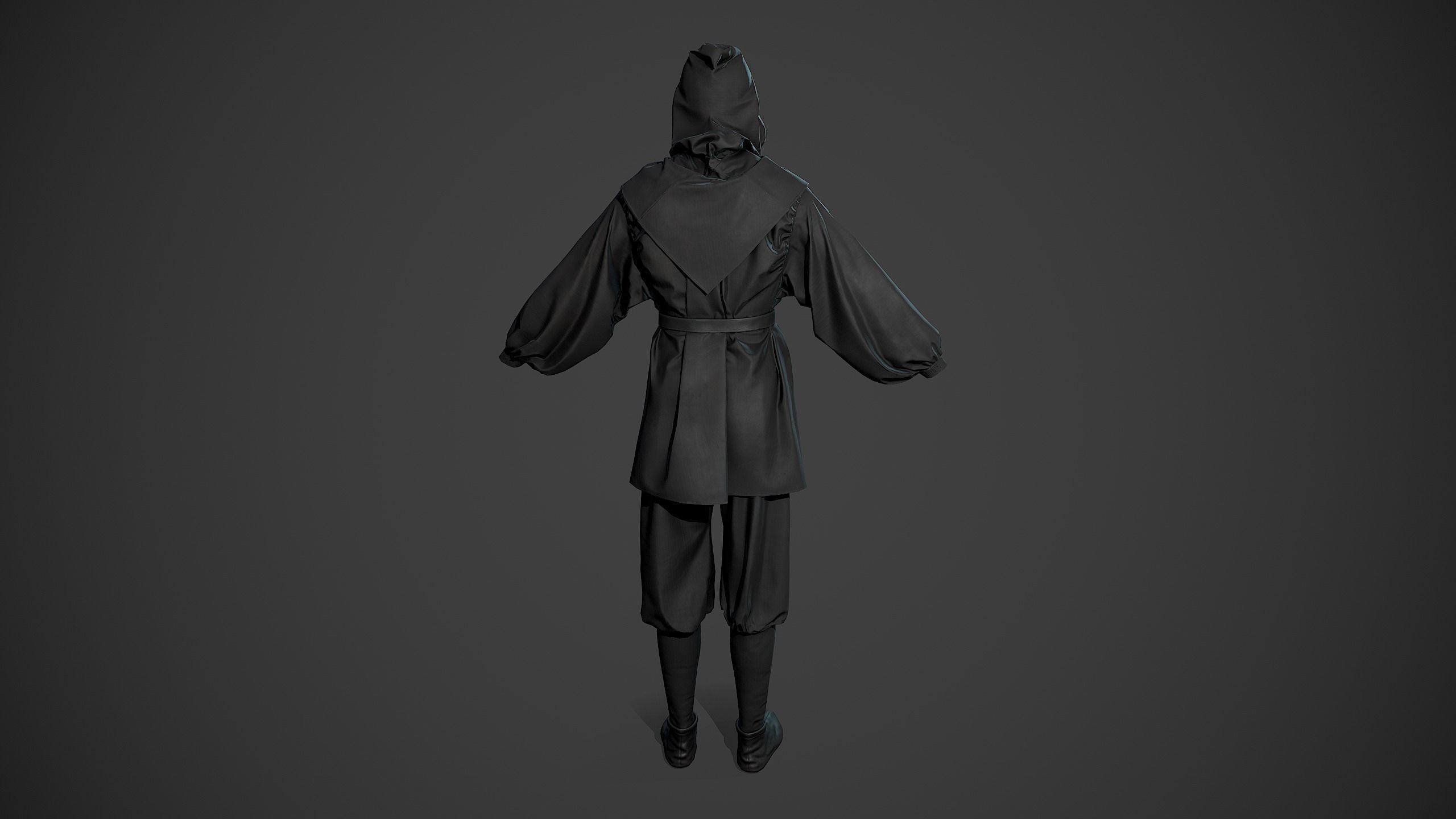 All Black Medieval Outfit Low-poly 3D model_13