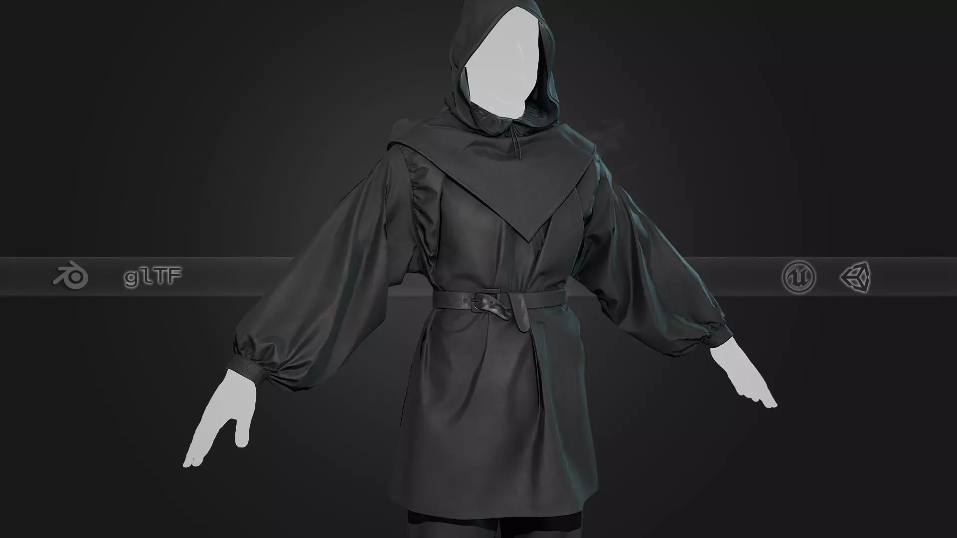 All Black Medieval Outfit Low-poly 3D model_0