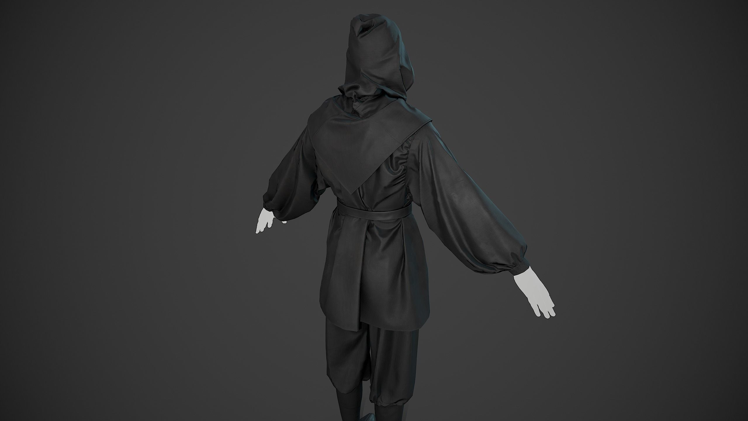 All Black Medieval Outfit Low-poly 3D model_2