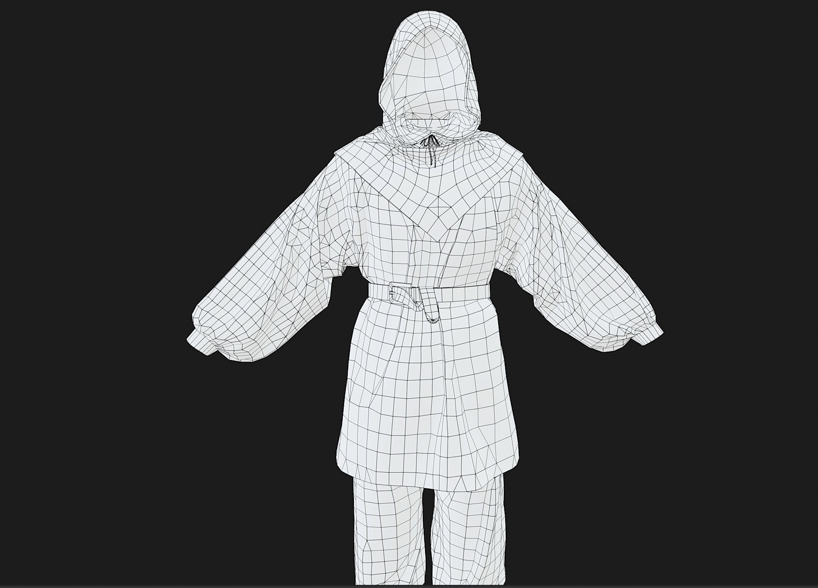All Black Medieval Outfit Low-poly 3D model_19