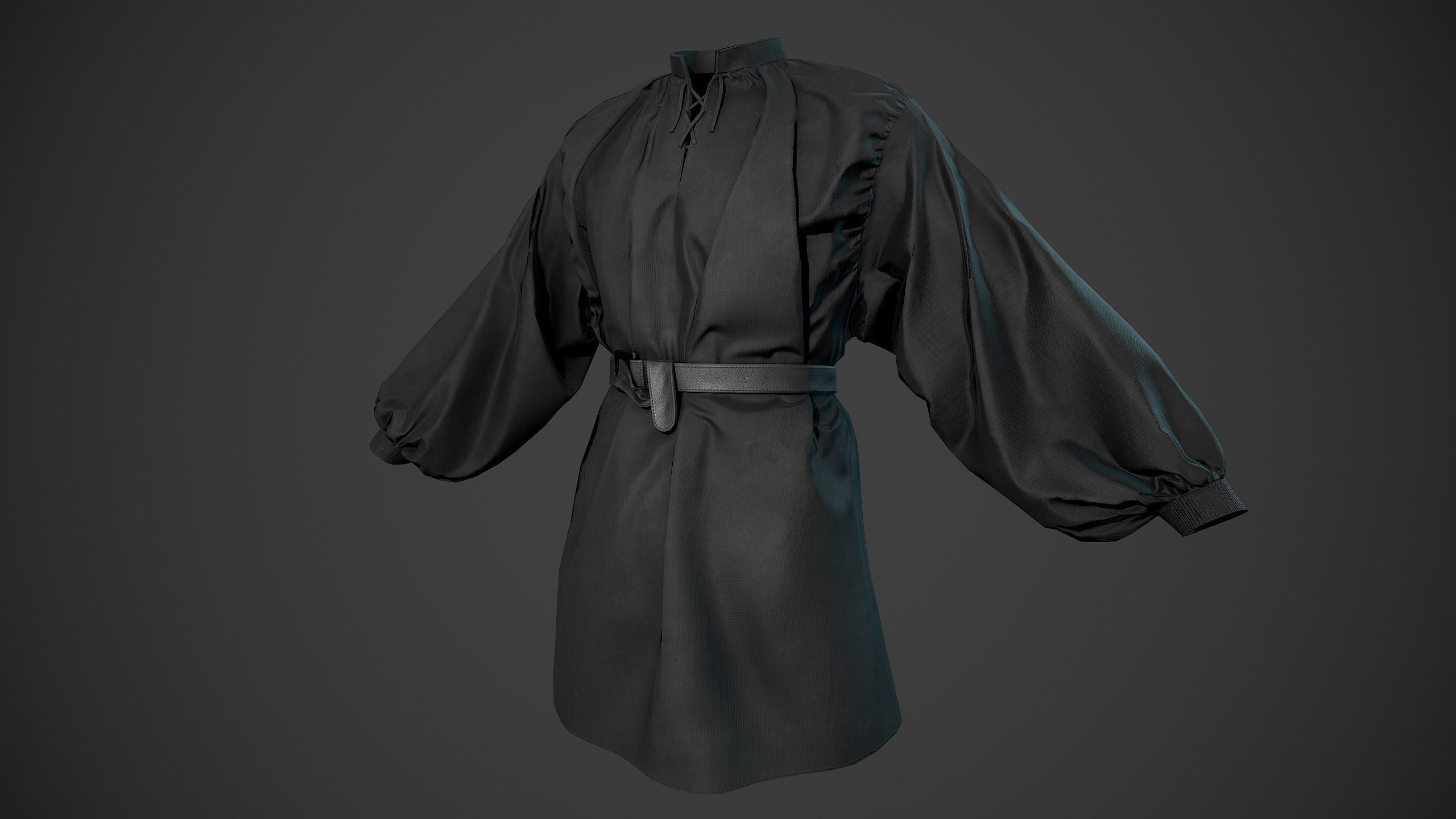 All Black Medieval Outfit Low-poly 3D model_16