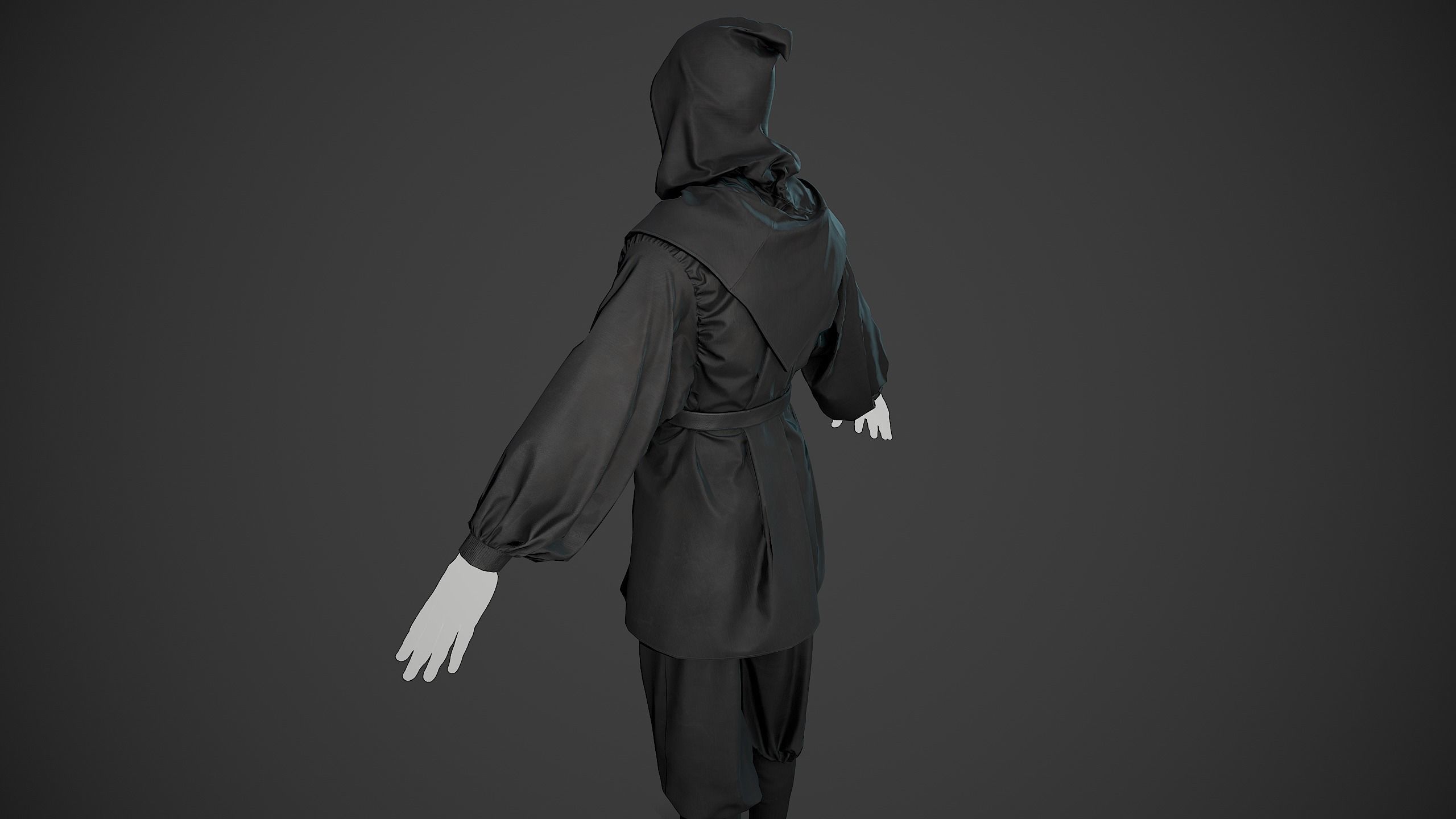 All Black Medieval Outfit Low-poly 3D model_3