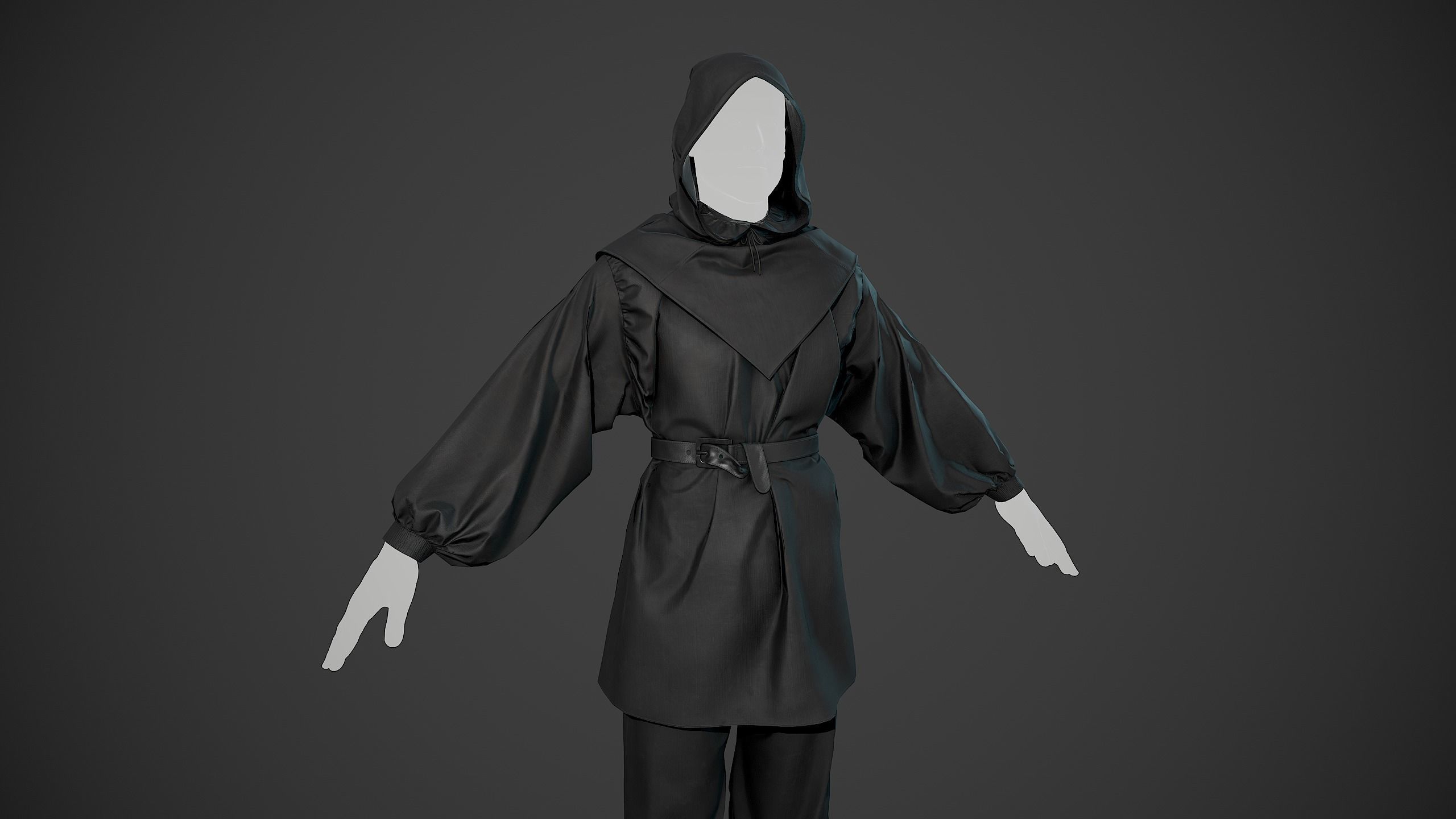 All Black Medieval Outfit Low-poly 3D model_1