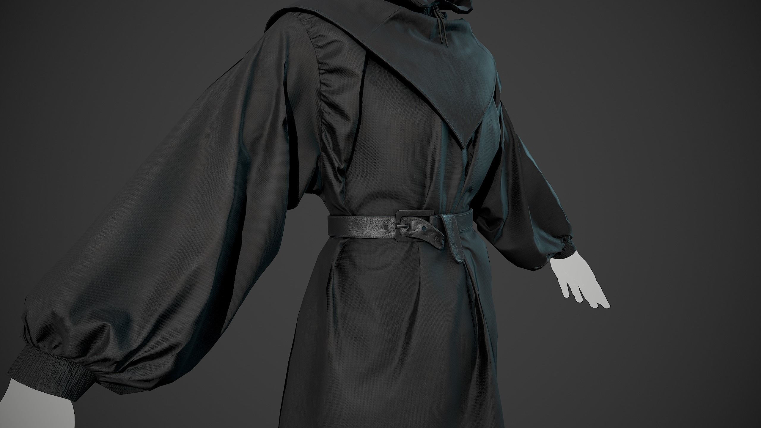 All Black Medieval Outfit Low-poly 3D model_5