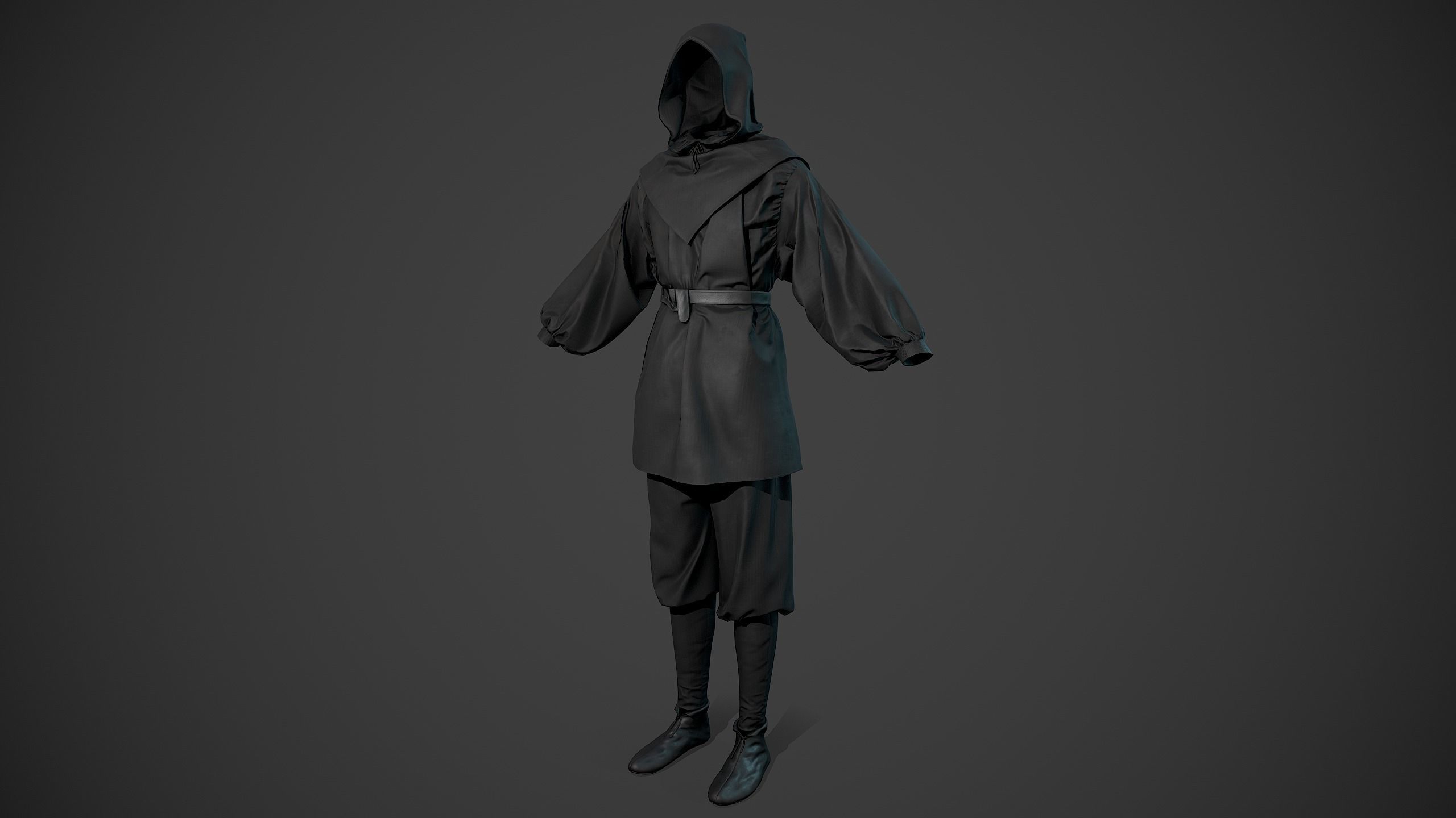 All Black Medieval Outfit Low-poly 3D model_11