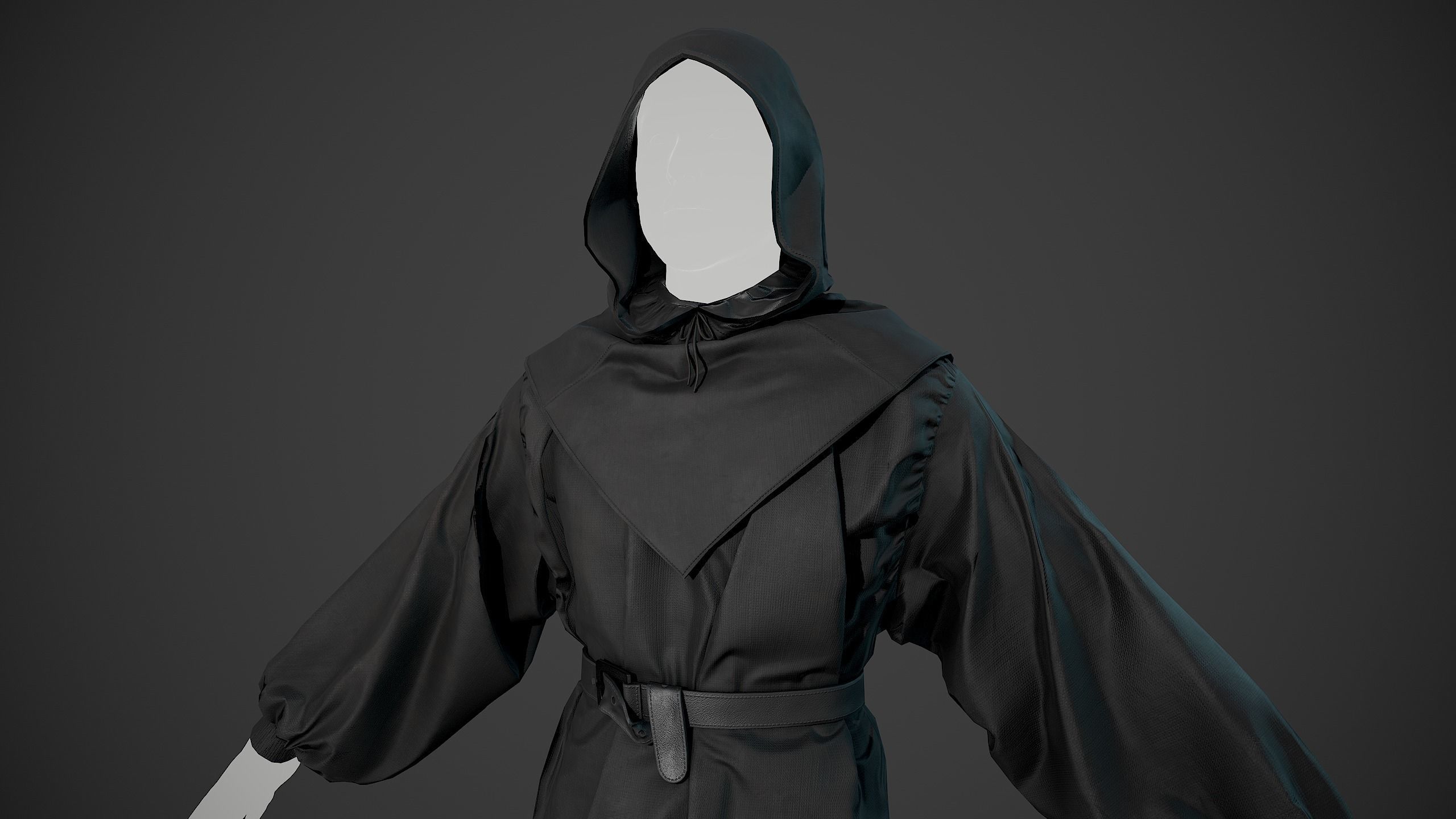 All Black Medieval Outfit Low-poly 3D model_4