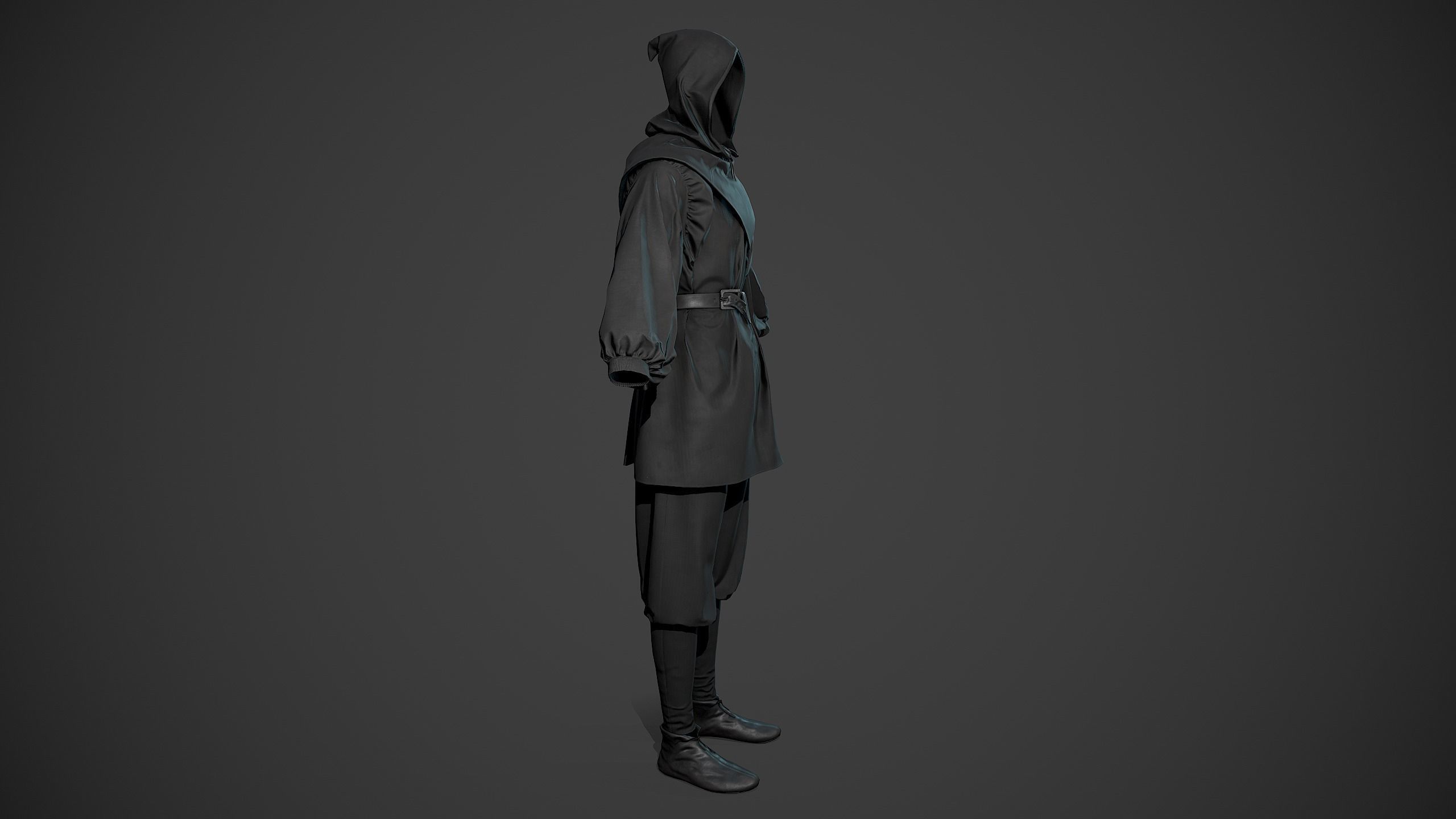 All Black Medieval Outfit Low-poly 3D model_12