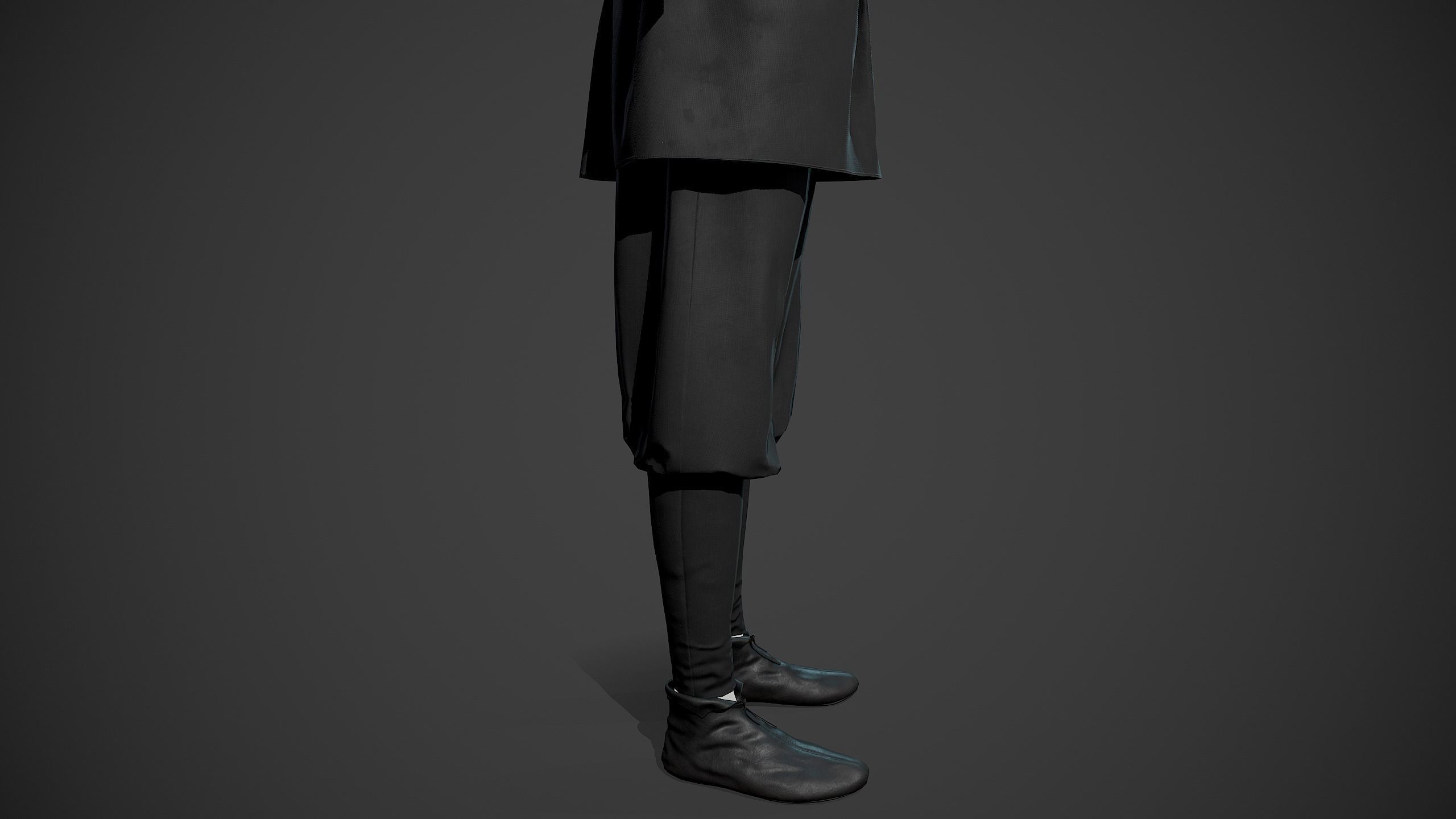 All Black Medieval Outfit Low-poly 3D model_7