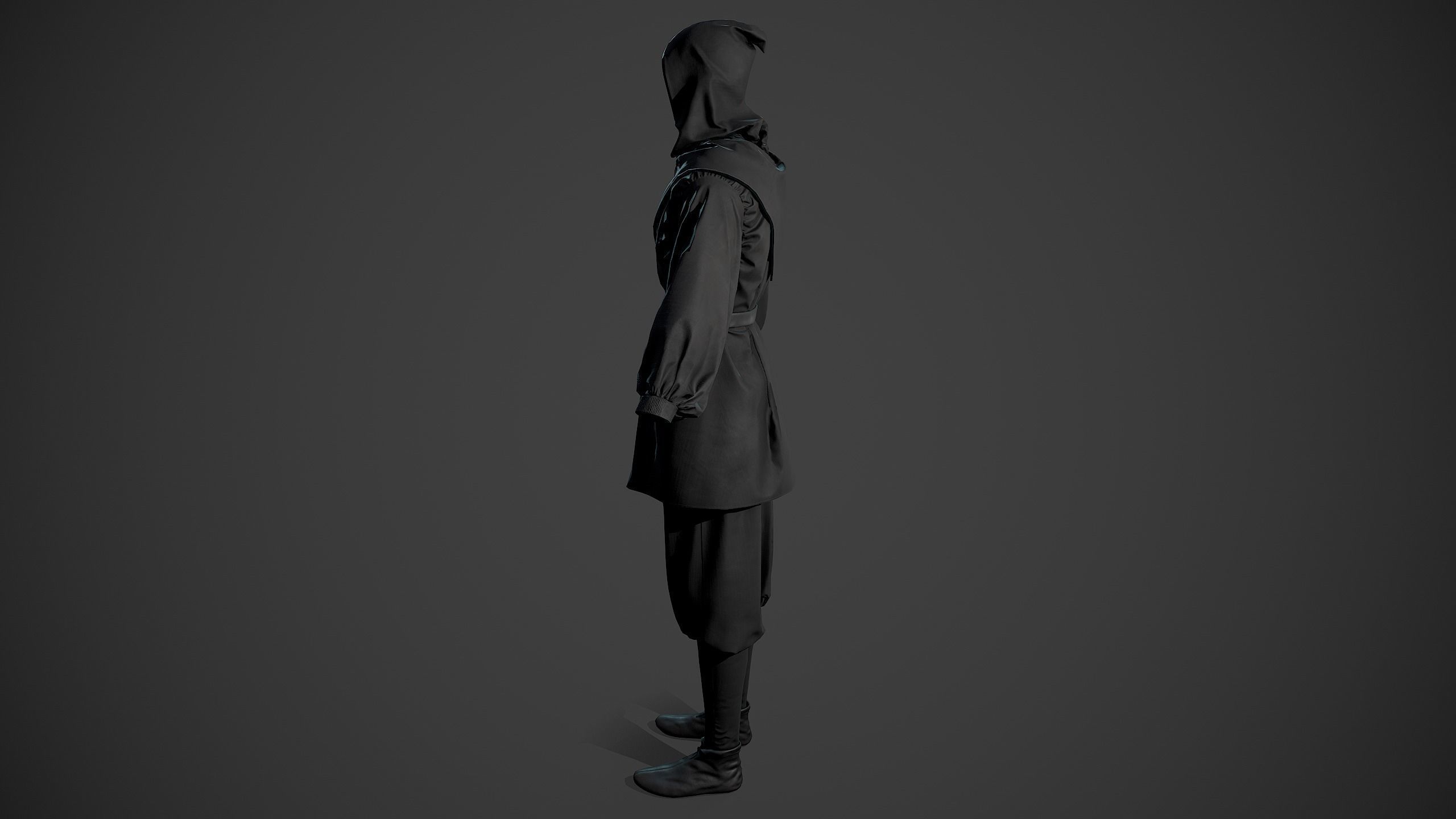All Black Medieval Outfit Low-poly 3D model_14
