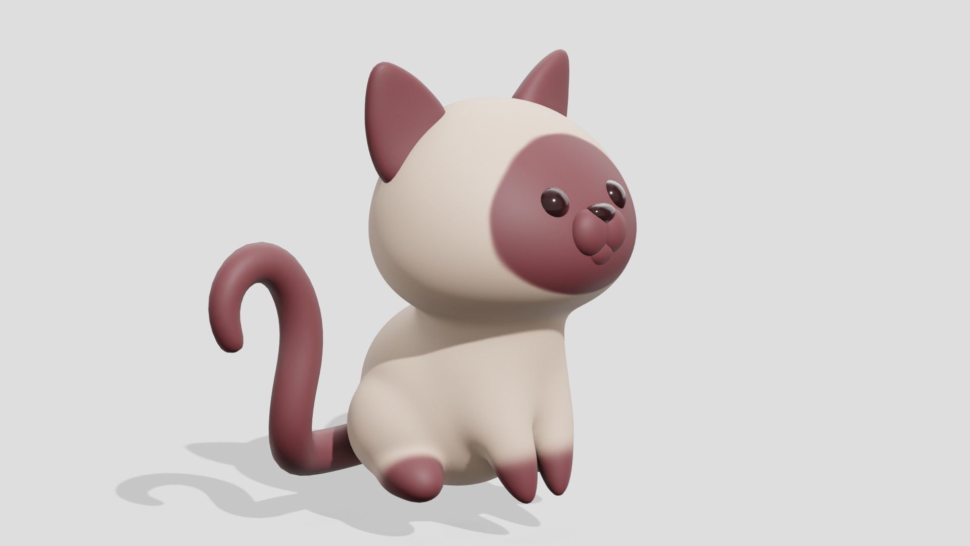 Cute Siamese cat sitting  3D model_1