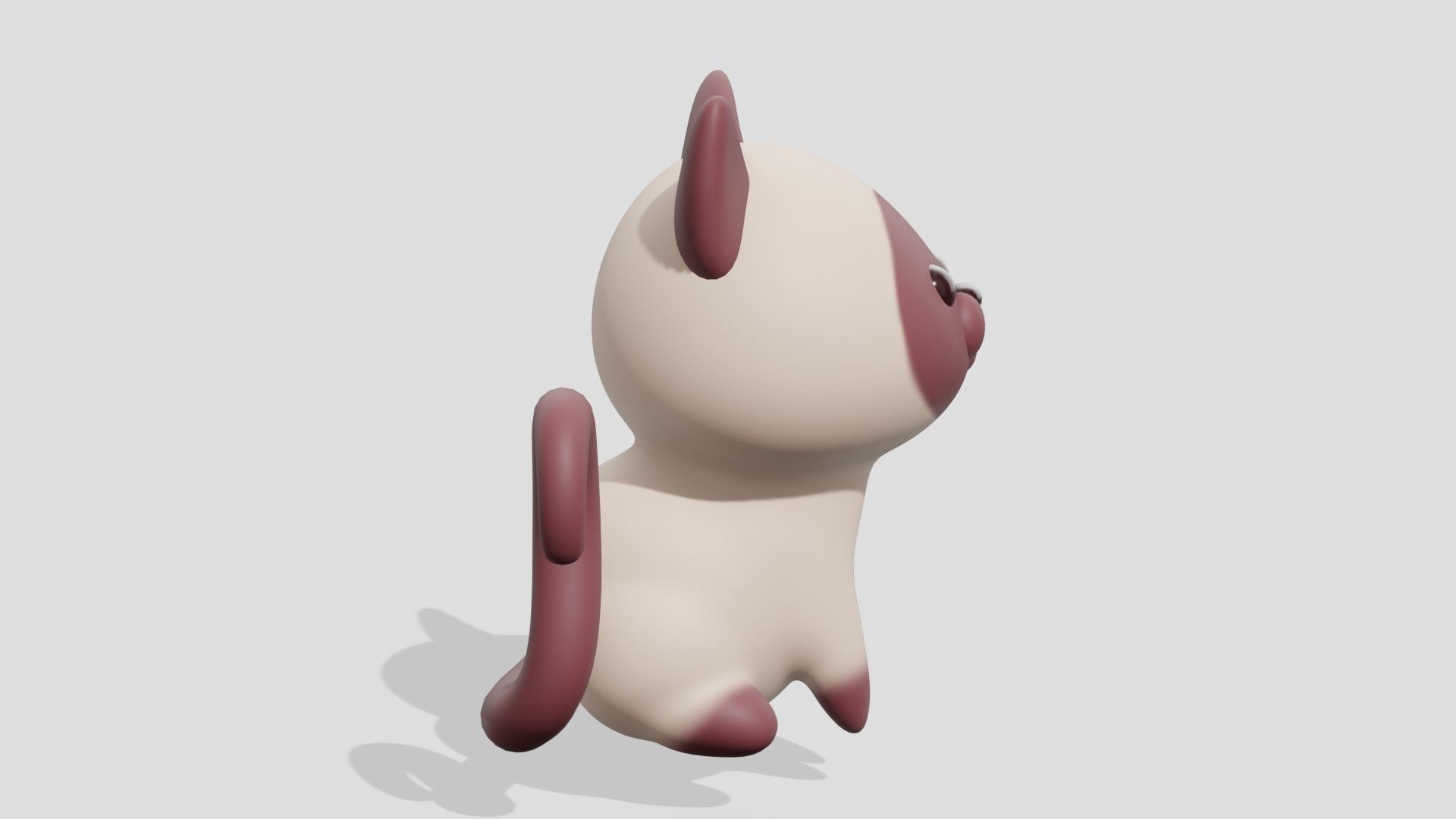 Cute Siamese cat sitting  3D model_2