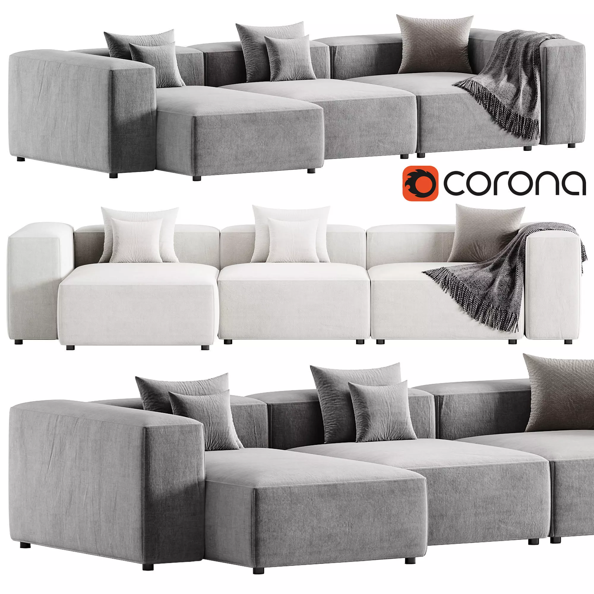 Cosima 3 seat Chaise Longue Sofa By Bolia 3D model_0