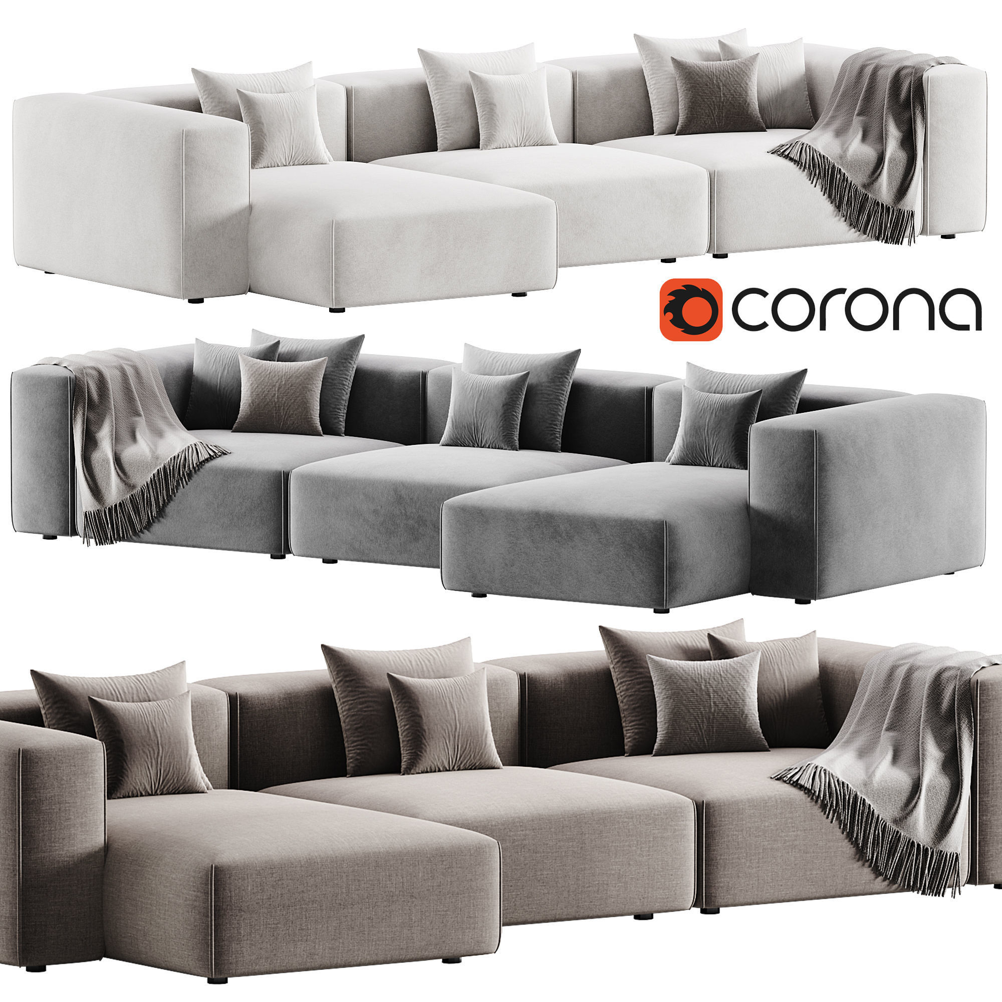 Spring Corner Sofa By Moroso 3D model_1