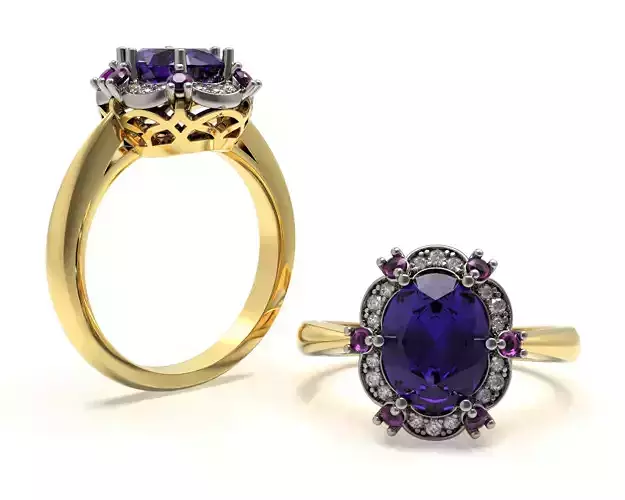 Vintage Oval Cut Engagement Ring R 44 3D print model