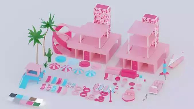 Barbie house props cartoon asset Low-poly 3D model