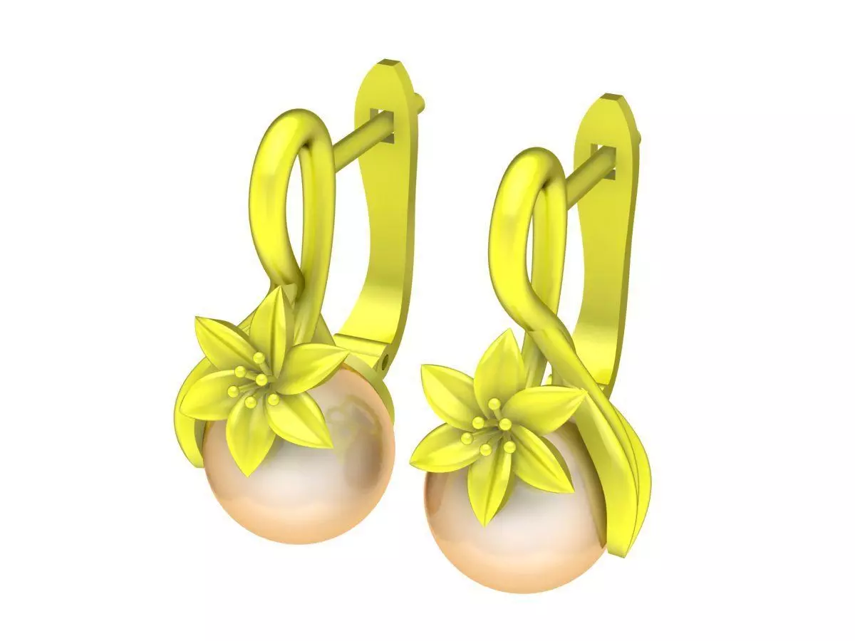 Floral Pearl Dangle Earrings 3D Model 5783 3D print model