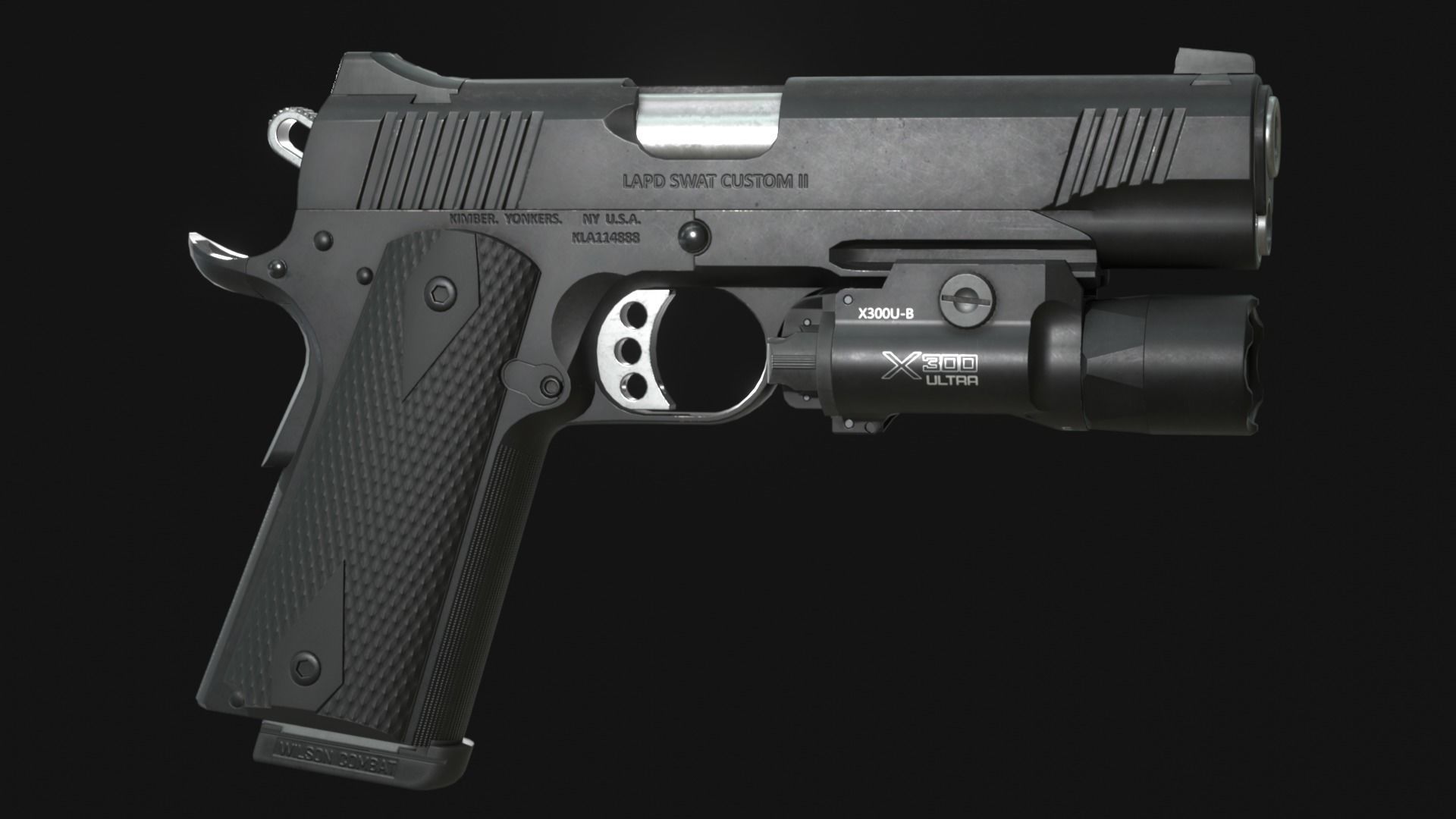 Kimber Custom TLE RL II 1911 and SureFire X300U-B - Game Asset Low-poly 3D model_4