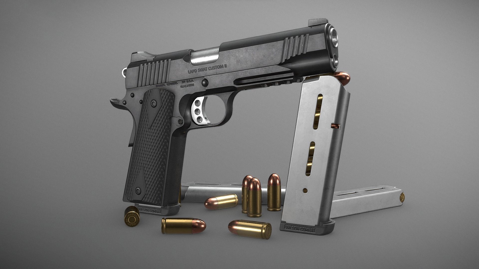 Kimber Custom TLE RL II 1911 and SureFire X300U-B - Game Asset Low-poly 3D model_3
