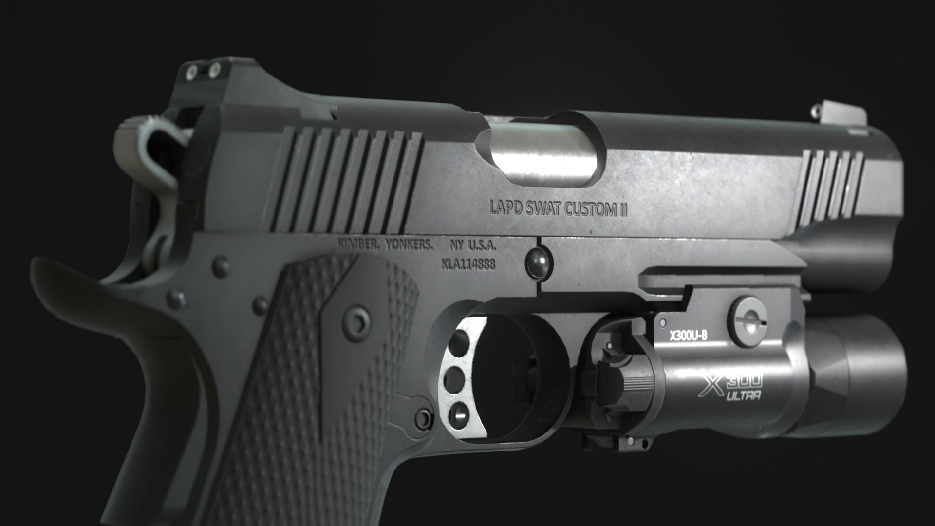Kimber Custom TLE RL II 1911 and SureFire X300U-B - Game Asset Low-poly 3D model_10
