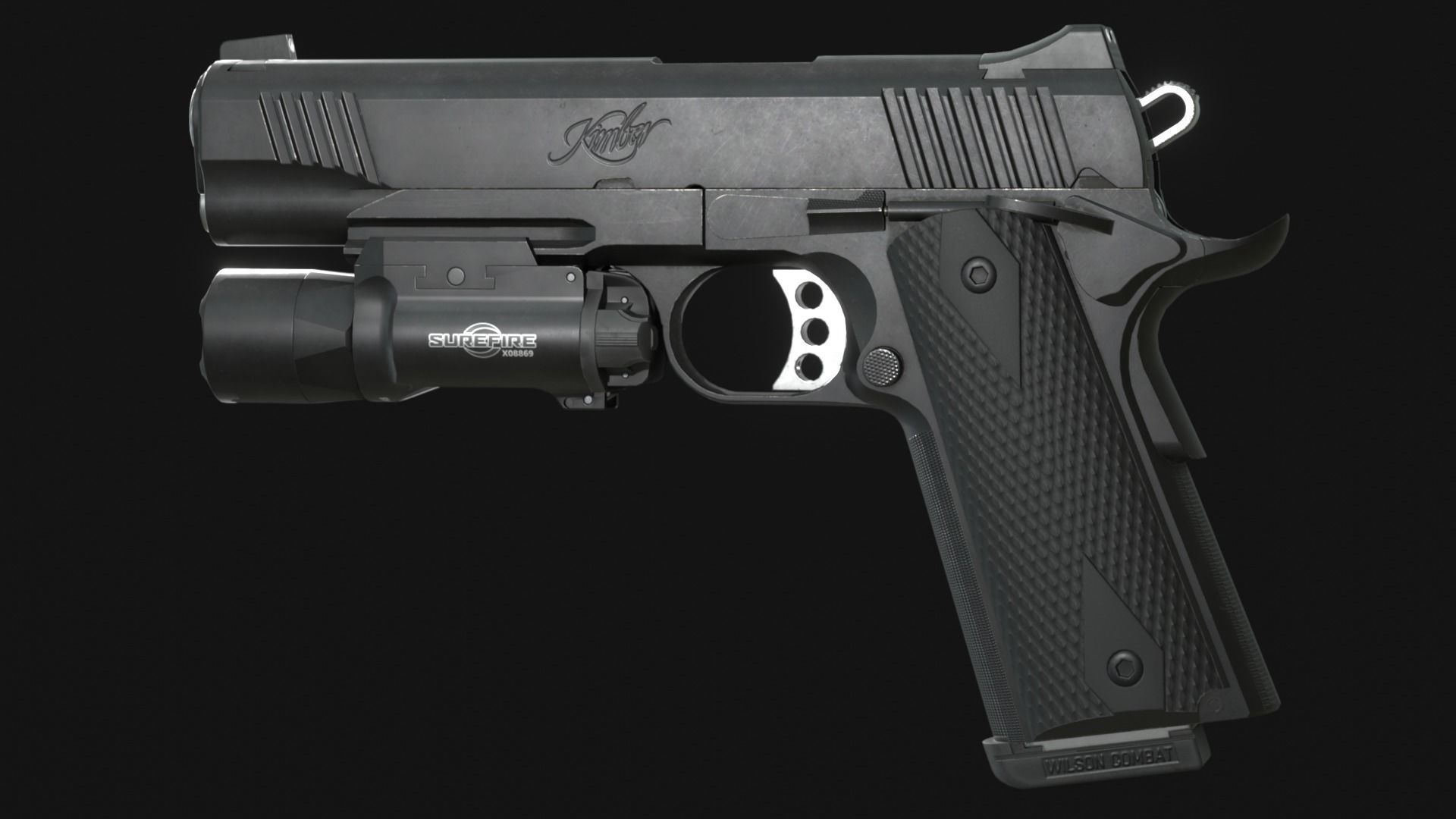 Kimber Custom TLE RL II 1911 and SureFire X300U-B - Game Asset Low-poly 3D model_7