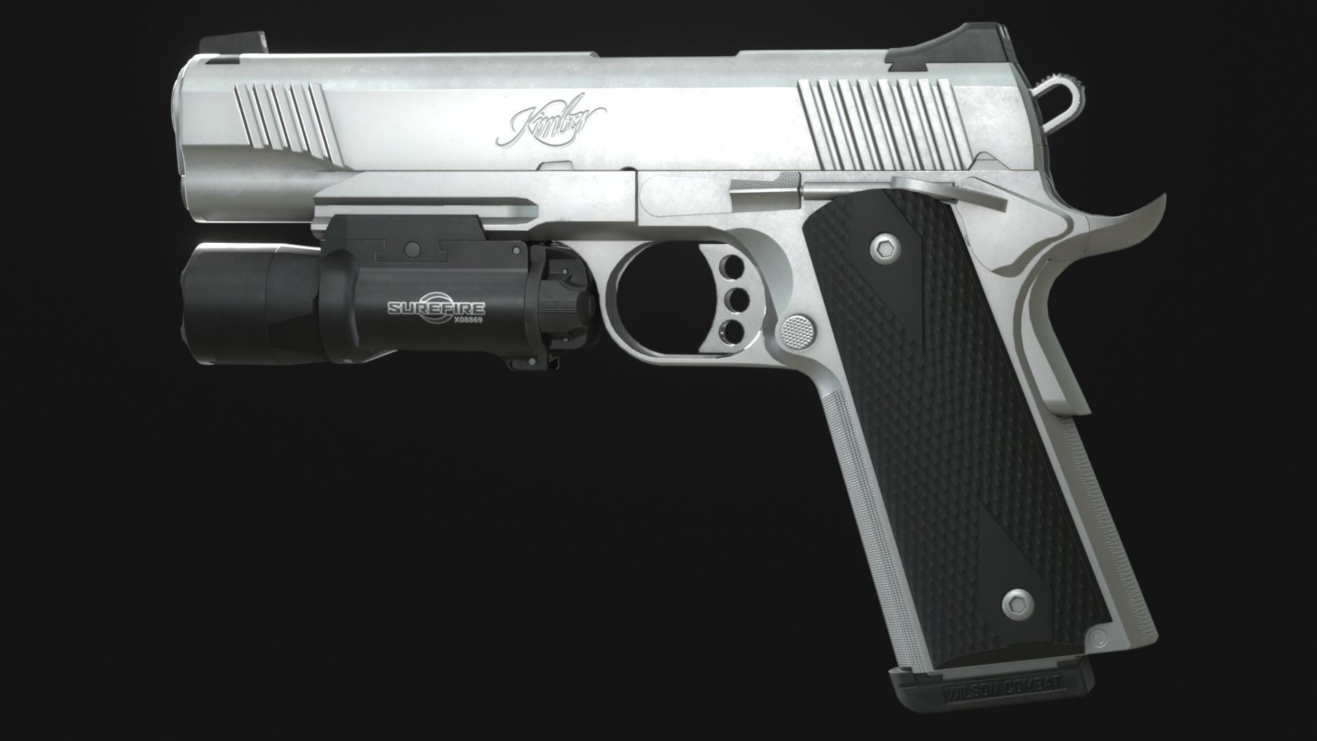 Kimber Custom TLE RL II 1911 and SureFire X300U-B - Game Asset Low-poly 3D model_9