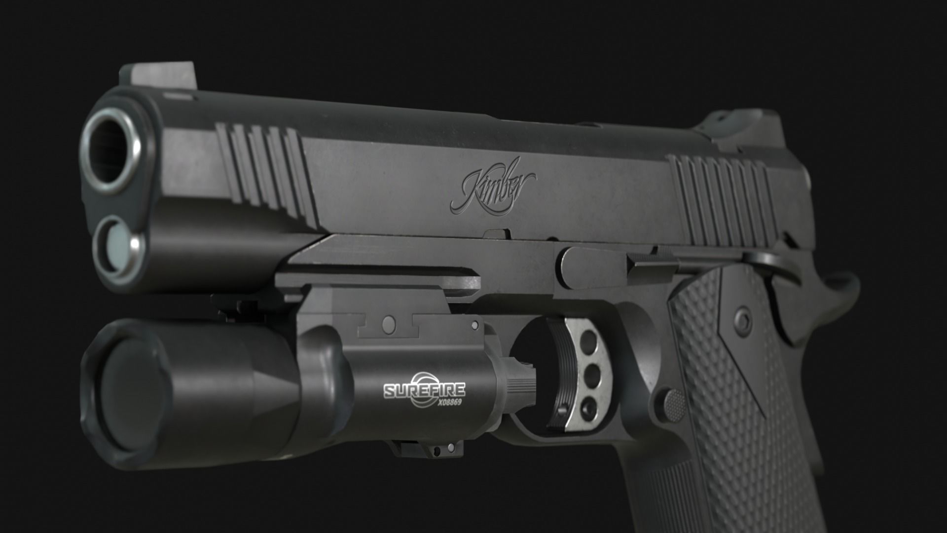 Kimber Custom TLE RL II 1911 and SureFire X300U-B - Game Asset Low-poly 3D model_12