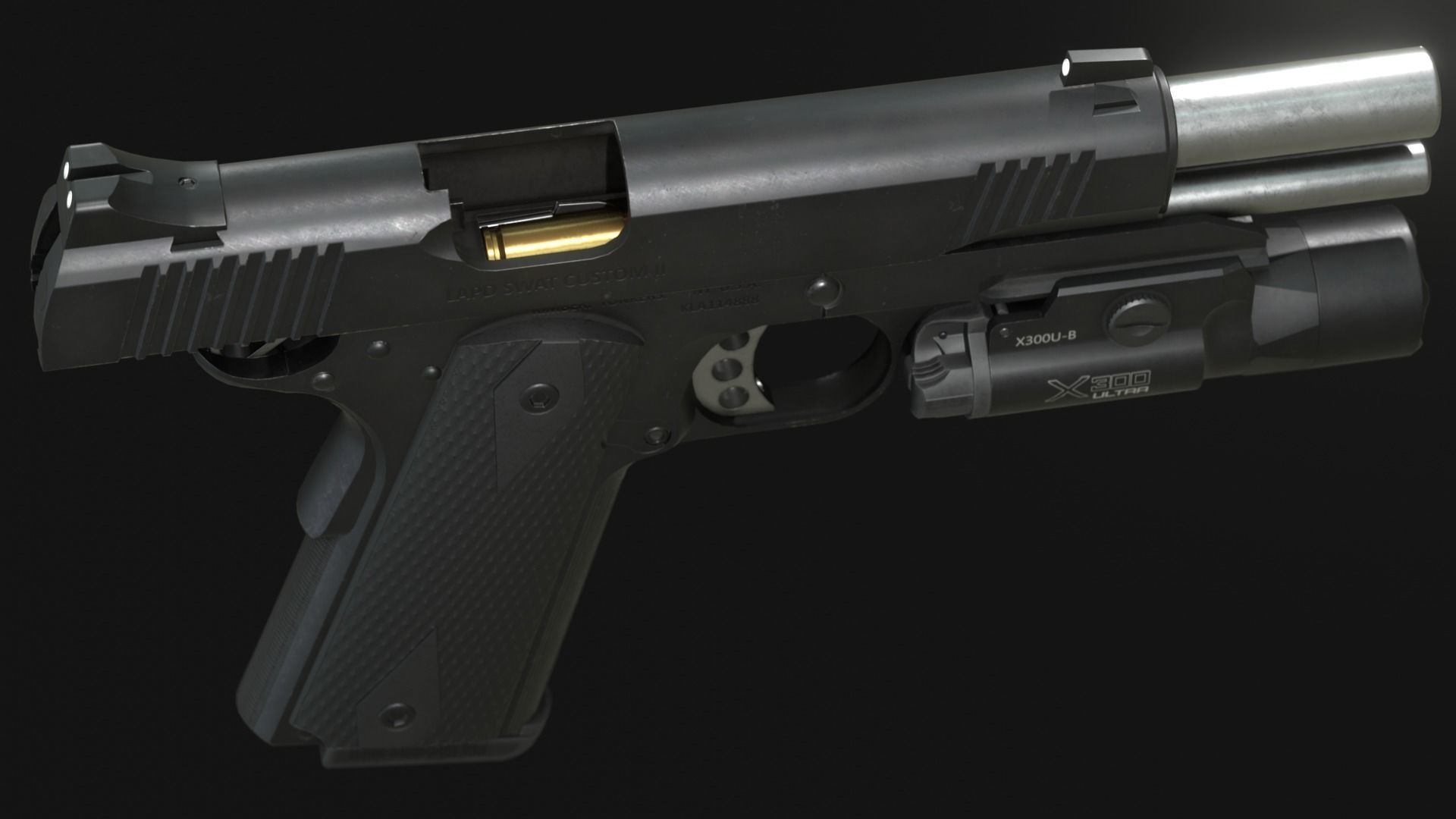 Kimber Custom TLE RL II 1911 and SureFire X300U-B - Game Asset Low-poly 3D model_13