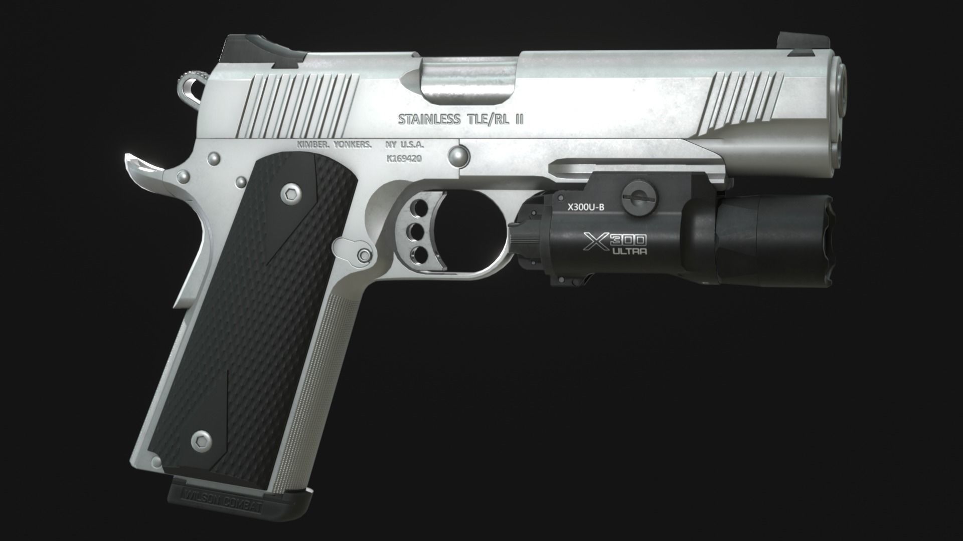 Kimber Custom TLE RL II 1911 and SureFire X300U-B - Game Asset Low-poly 3D model_6