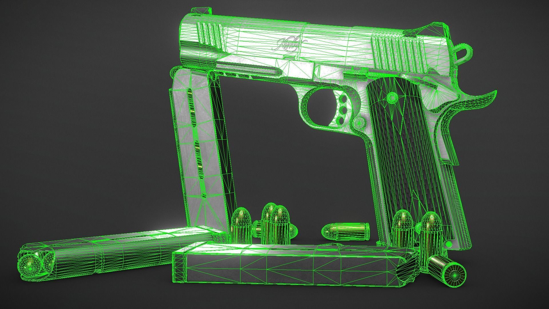 Kimber Custom TLE RL II 1911 and SureFire X300U-B - Game Asset Low-poly 3D model_15