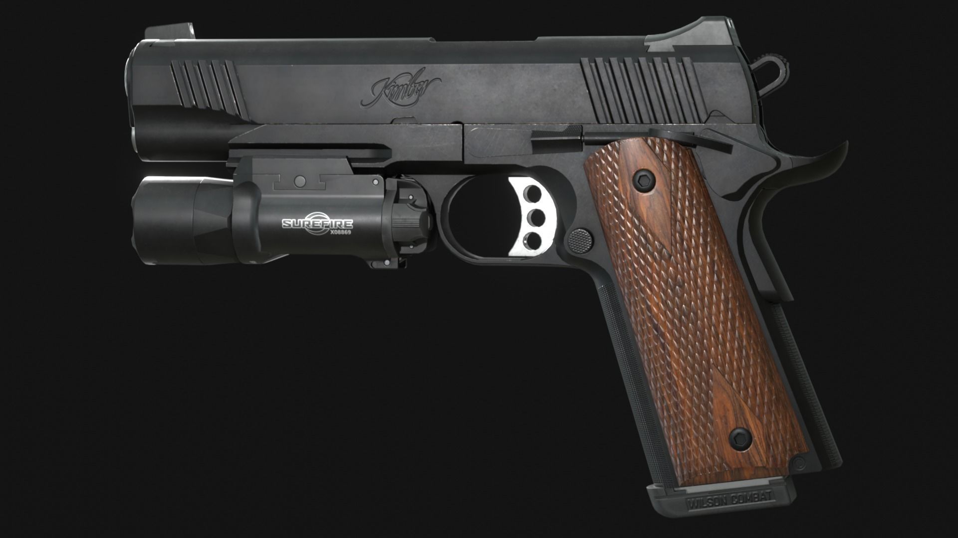 Kimber Custom TLE RL II 1911 and SureFire X300U-B - Game Asset Low-poly 3D model_8
