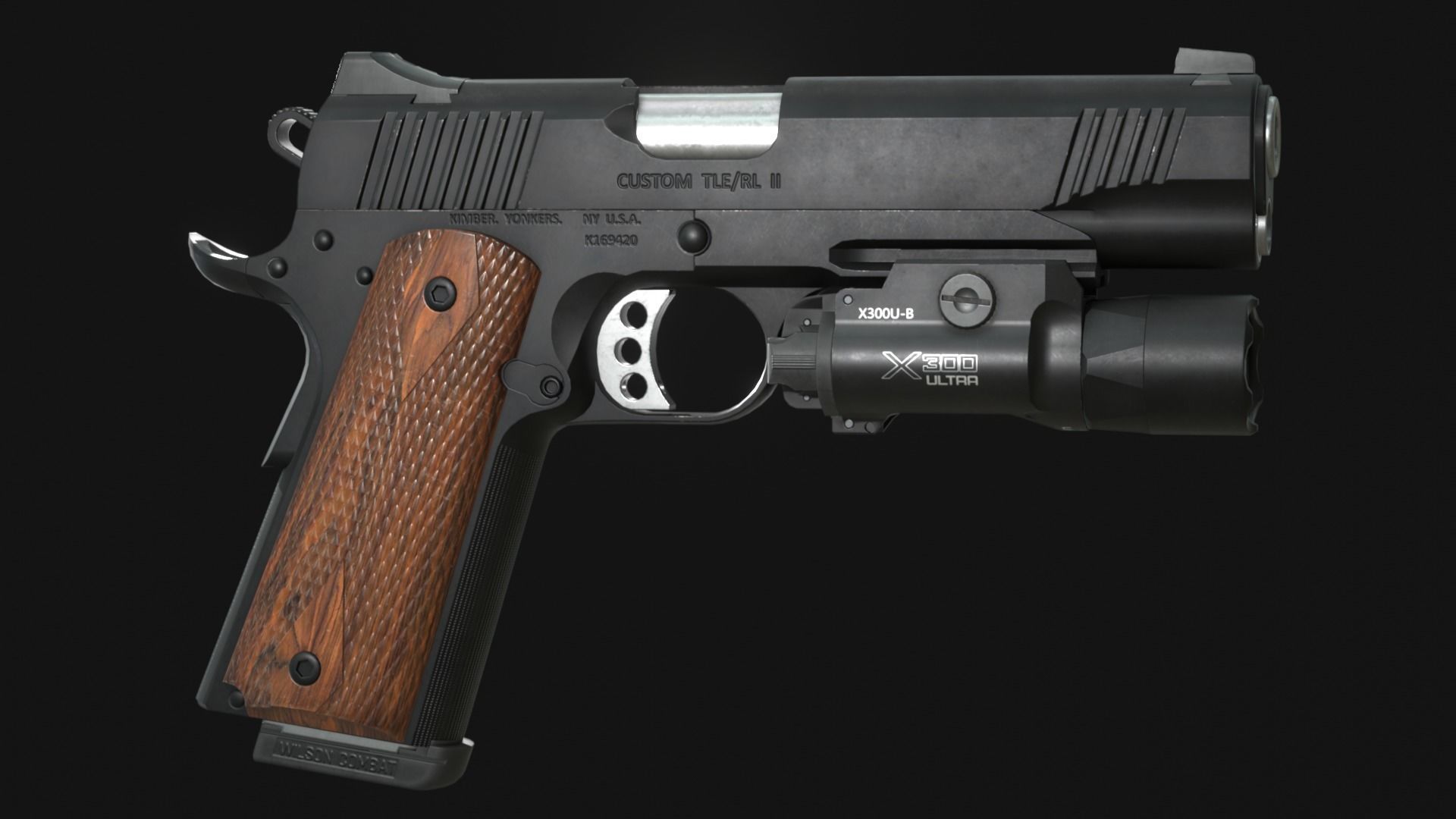 Kimber Custom TLE RL II 1911 and SureFire X300U-B - Game Asset Low-poly 3D model_5