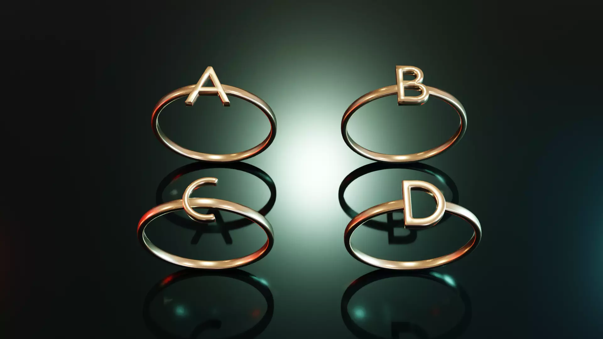 Alphabet Rings A B C D 3D print model_0