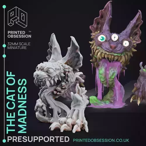 Cat of Madness - 3D Printable TTRPG - PRESUPPORTED - 32mm 3D print model