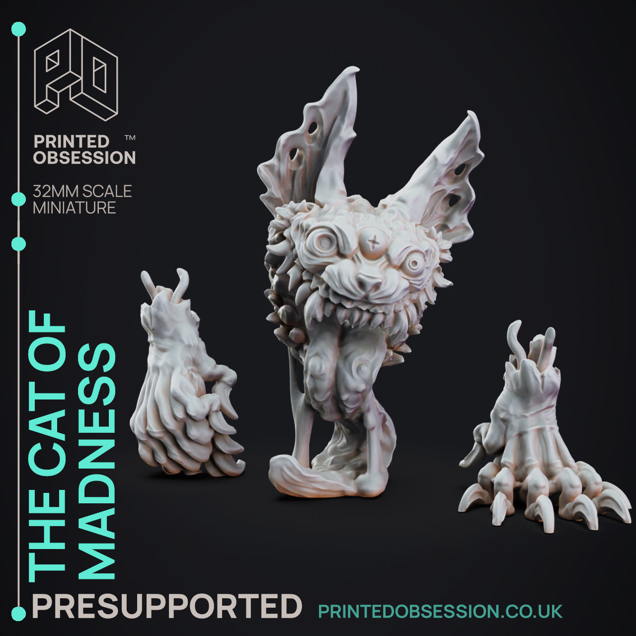 Cat of Madness - 3D Printable TTRPG - PRESUPPORTED - 32mm 3D print model_3