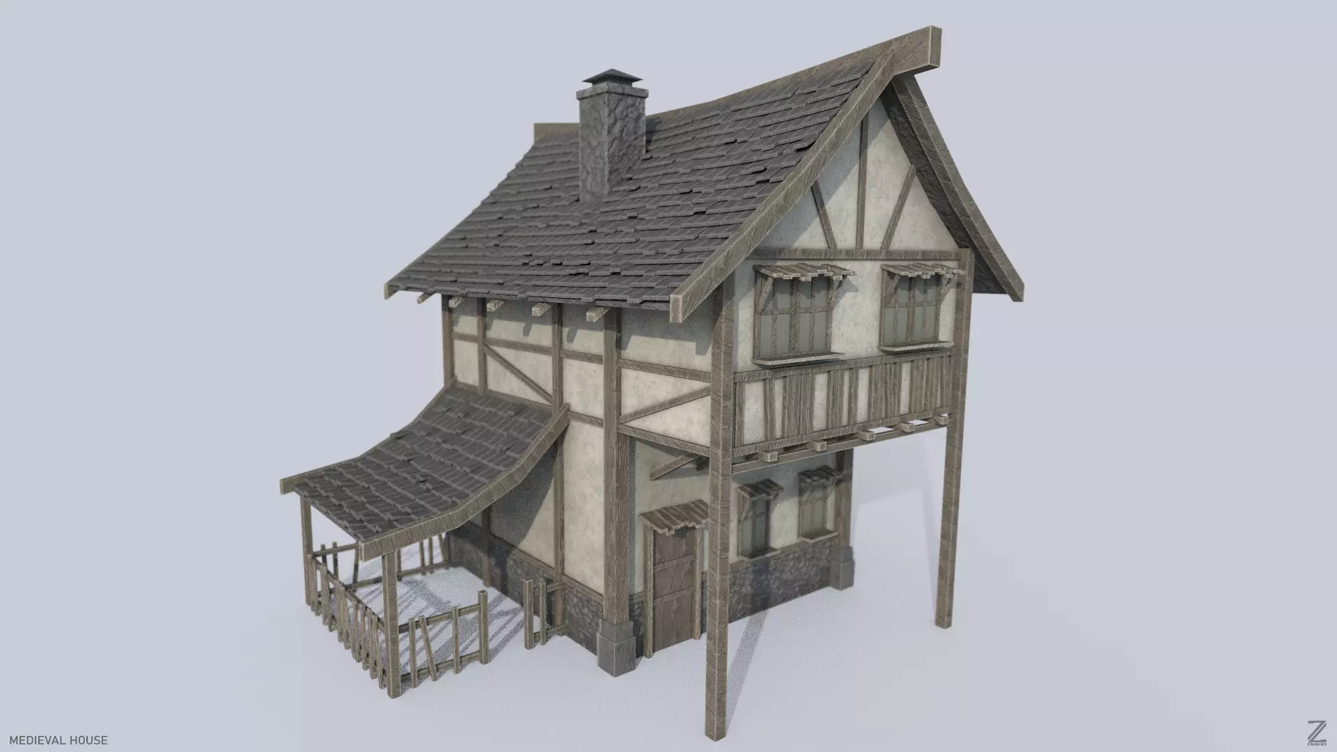 Medieval house Low-poly 3D model