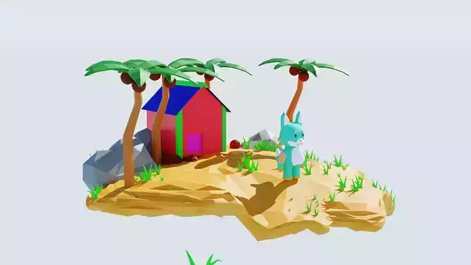 Cat and Island low-poly